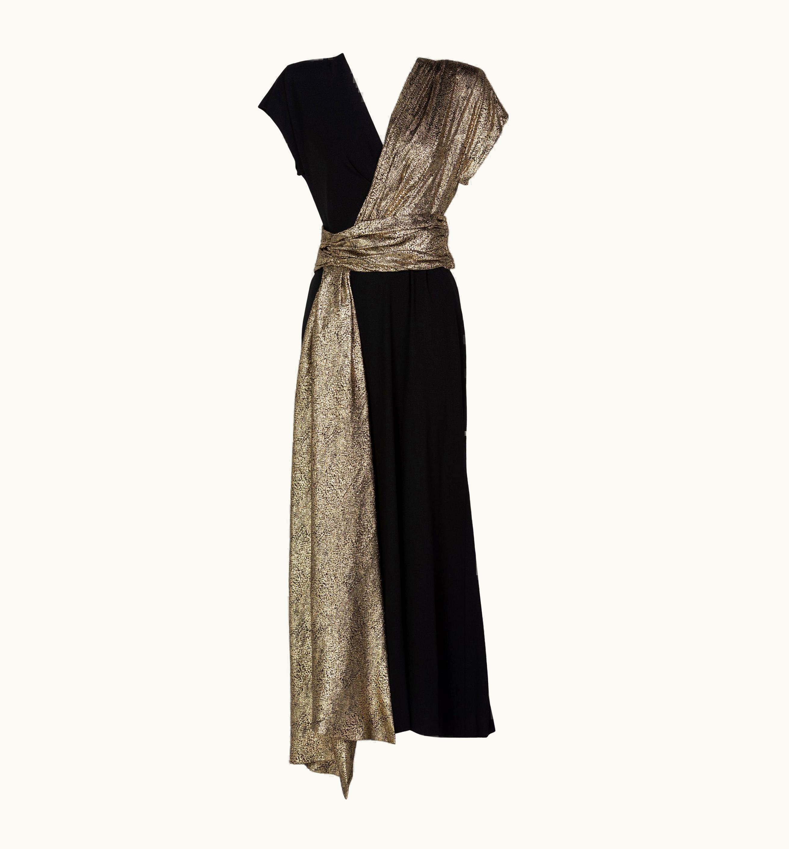 Saint Laurent Saint Laurent Black And Gold Crepe Sash Dress Runway YSL  1986