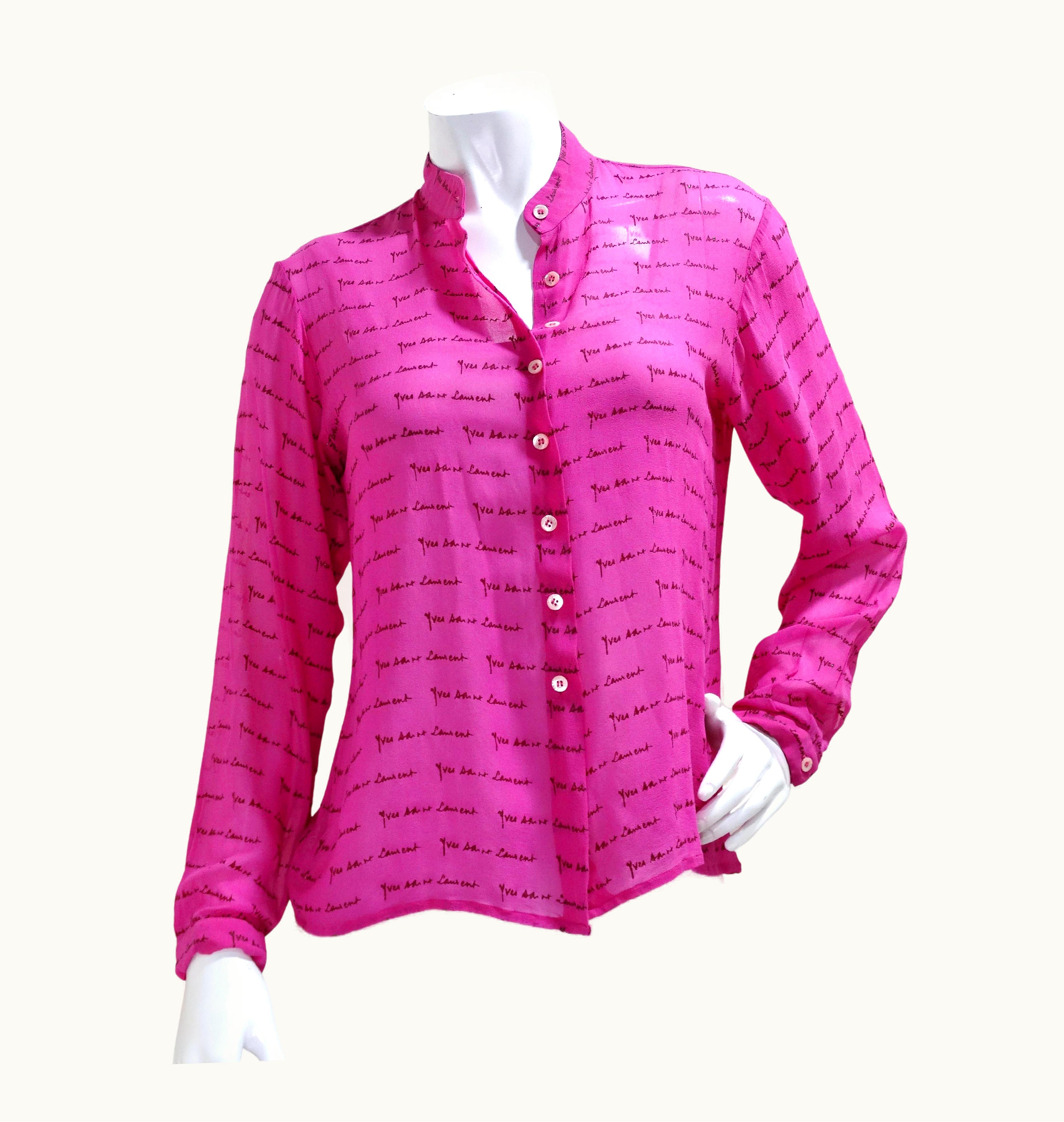 Saint Laurent Yves Saint Laurent 1980' Pink Mesh Monogram Blouse