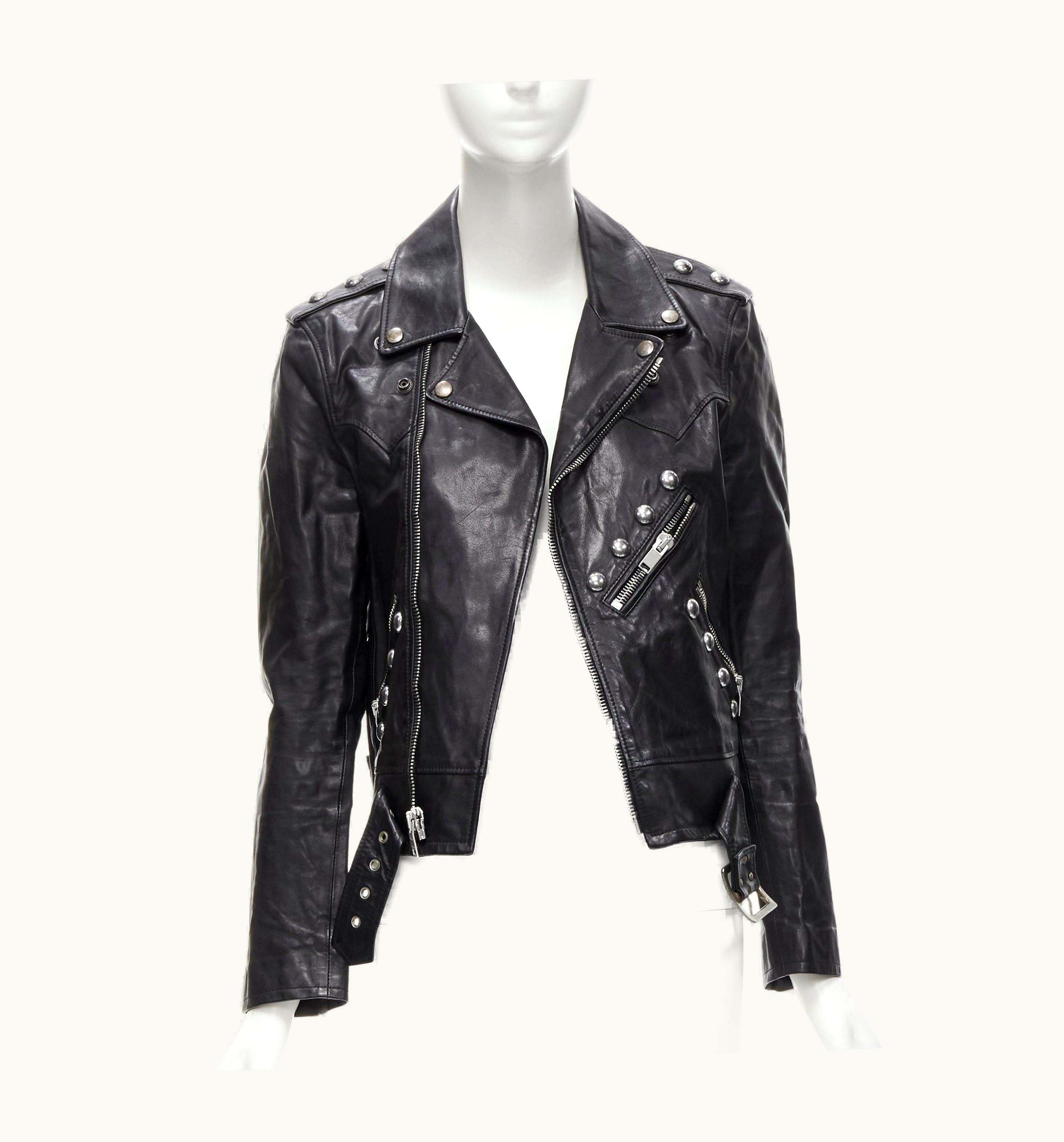 Saint Laurent Saint Laurent Hedi Slimane 2014 Black Calf Leather Studded Vintage Biker