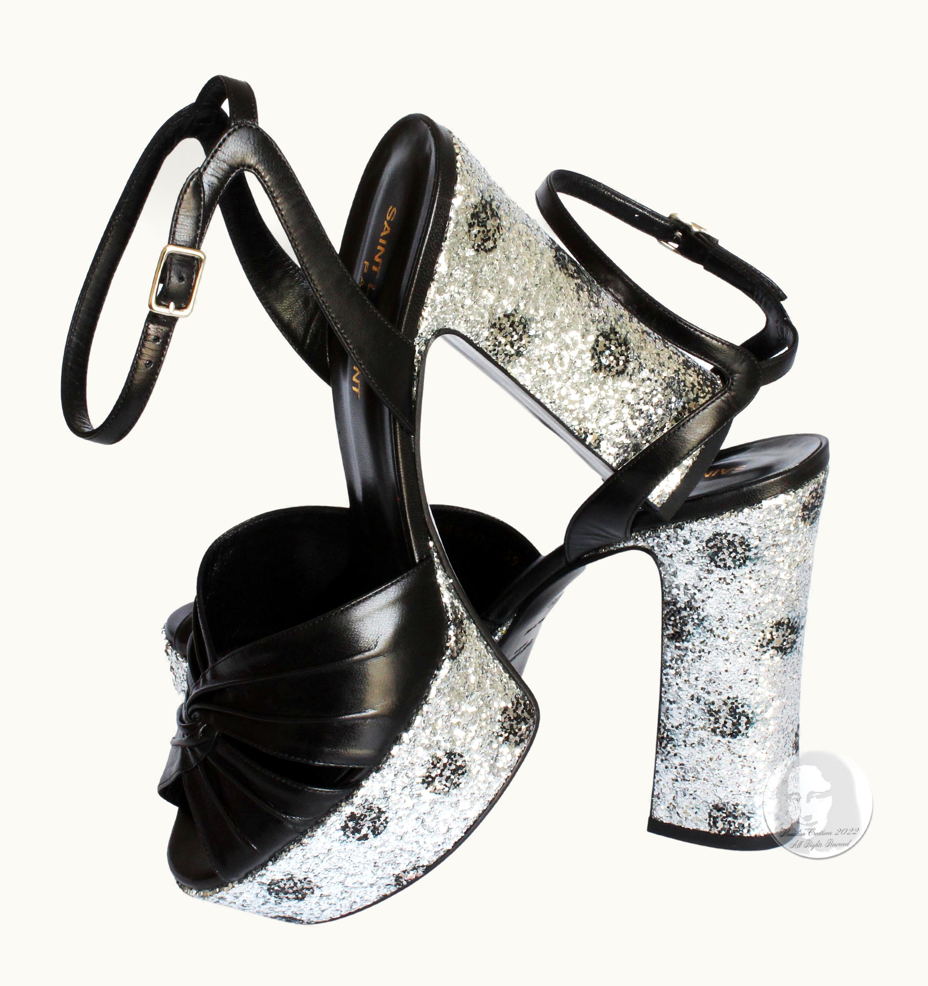 Saint Laurent Saint Laurent Candy Platforms Silver Glitter Sandals Hedi Slimane Nib