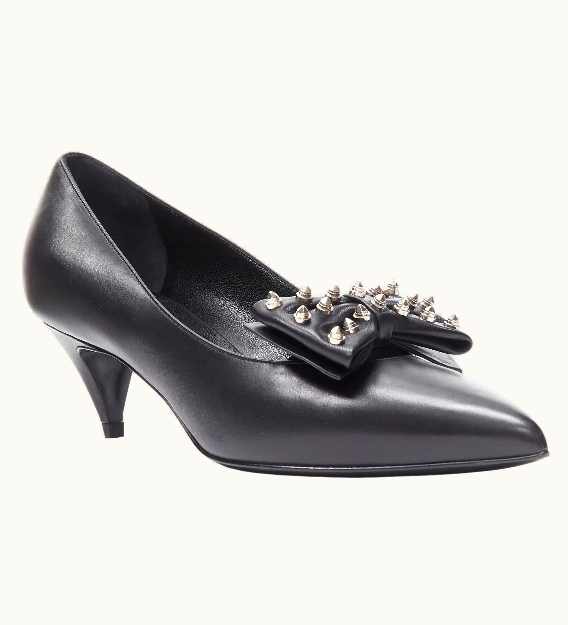 Saint Laurent Saint Laurent Silver Spike Studded Bow Point Toe Pump