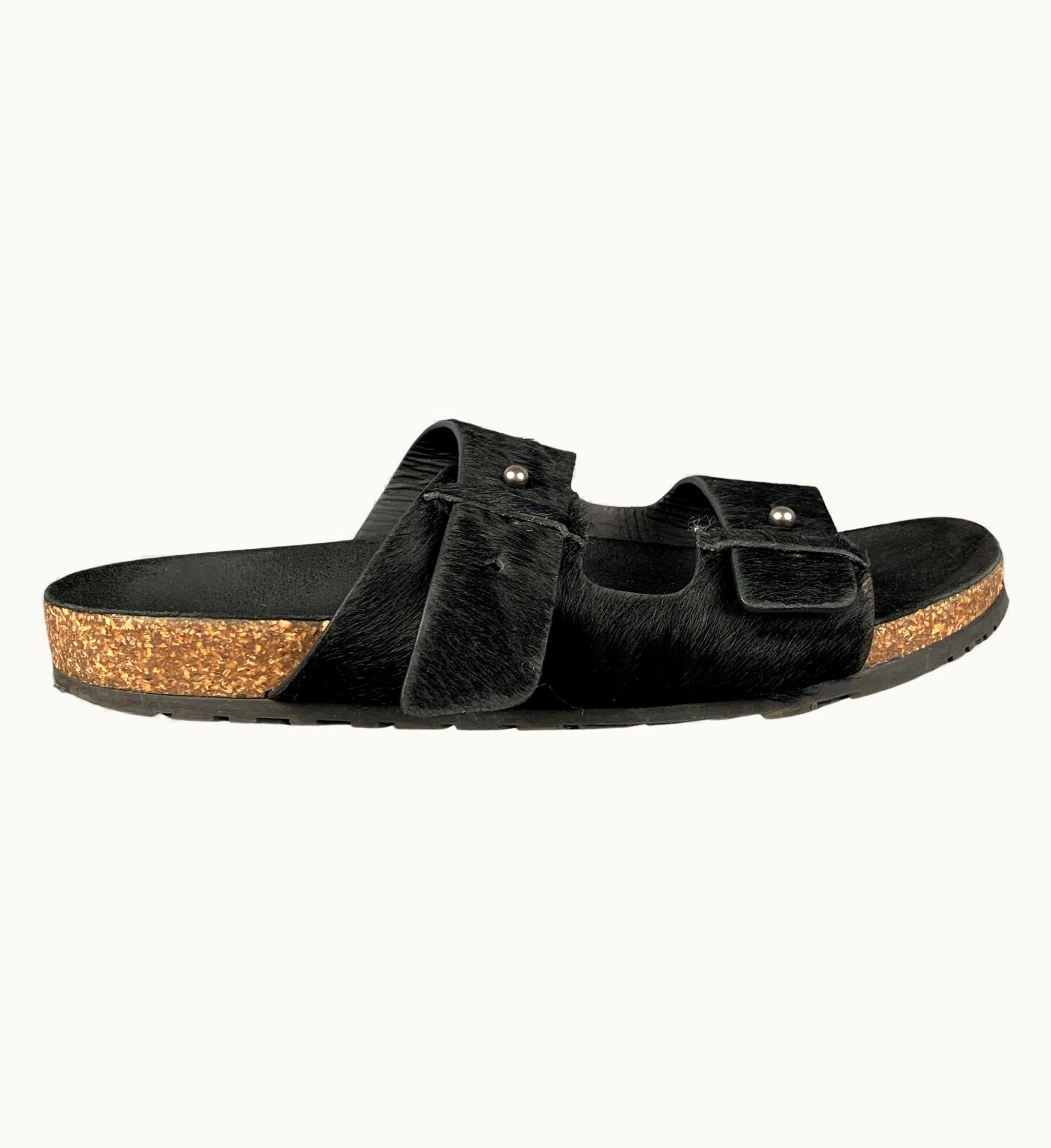 Saint Laurent Saint Laurent Black Textured Leather Jimmy Flat Sandals