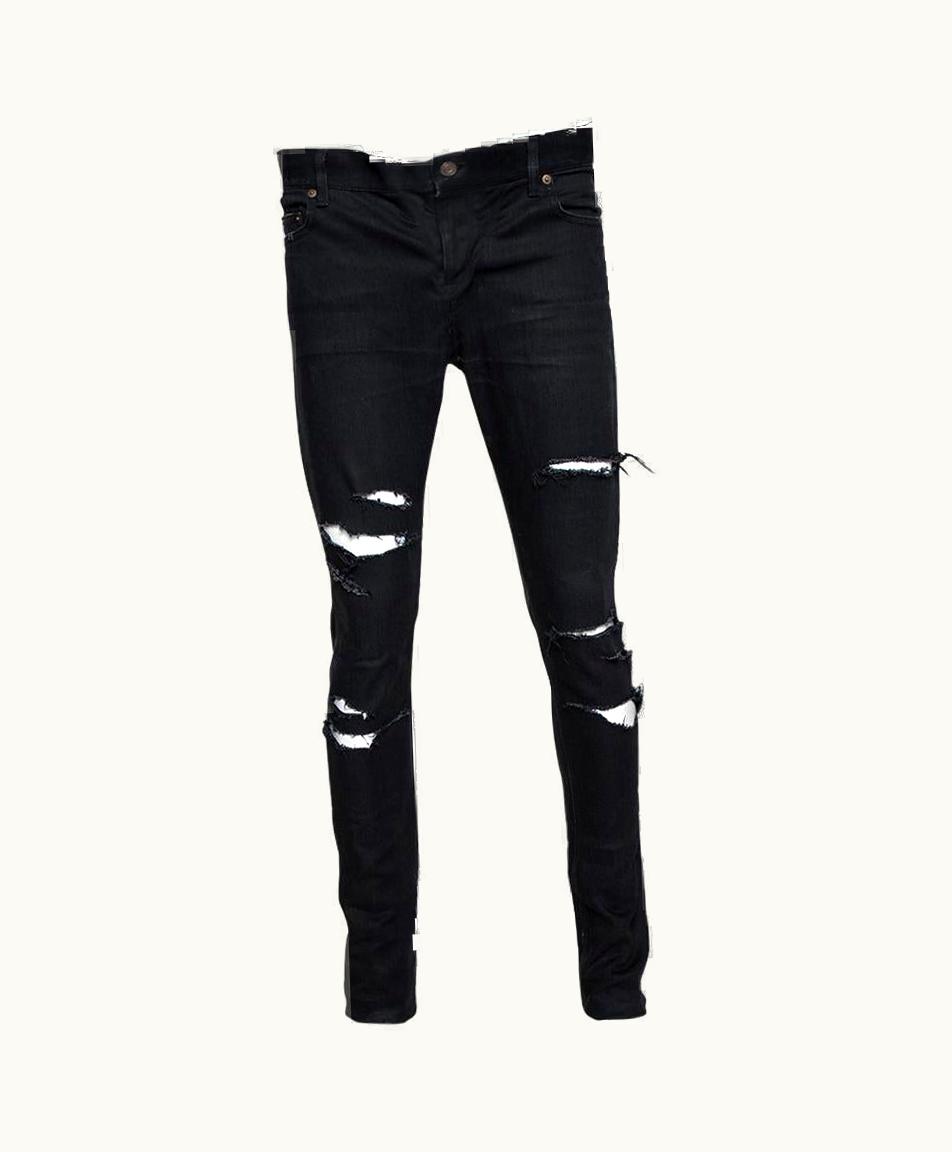 Saint Laurent Saint Laurent Paris Black Denim Distressed D02 Skinny Jeans