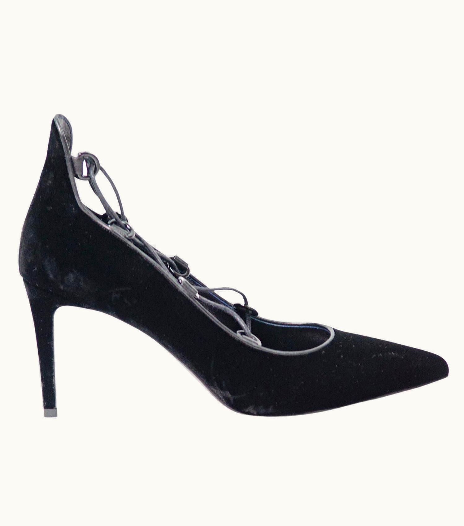 Saint Laurent Saint Laurent Paris Lace Up Black Velvet Heels