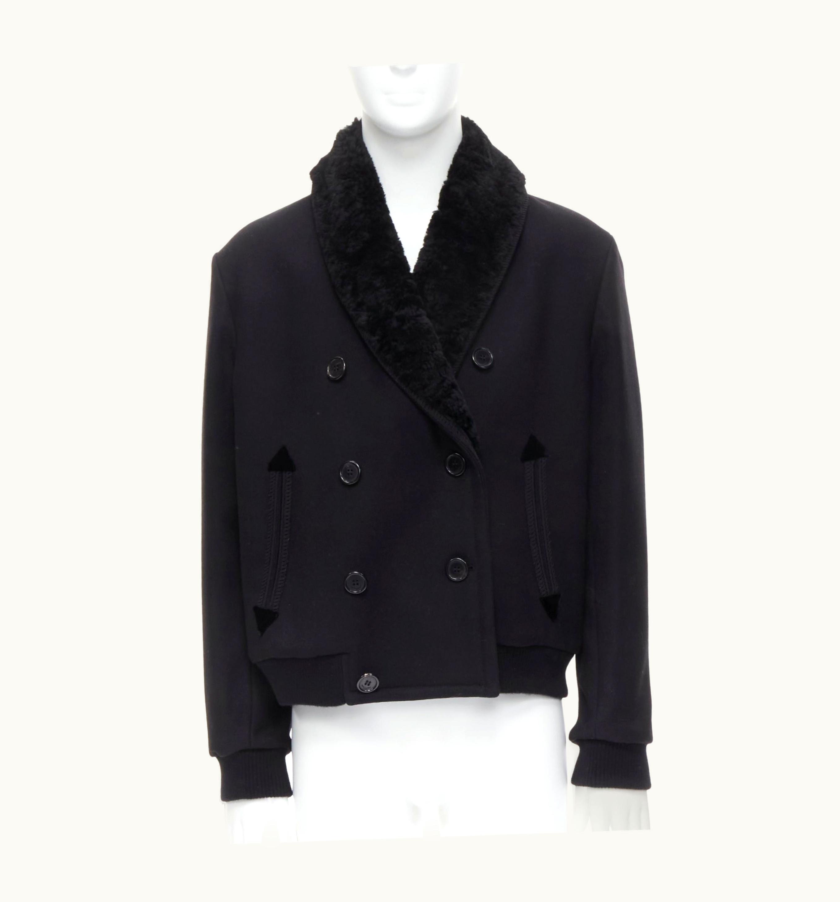 Saint Laurent Saint Laurent 2018 Black Fur Collar Double Breasted Bomber Pea Coat Xl