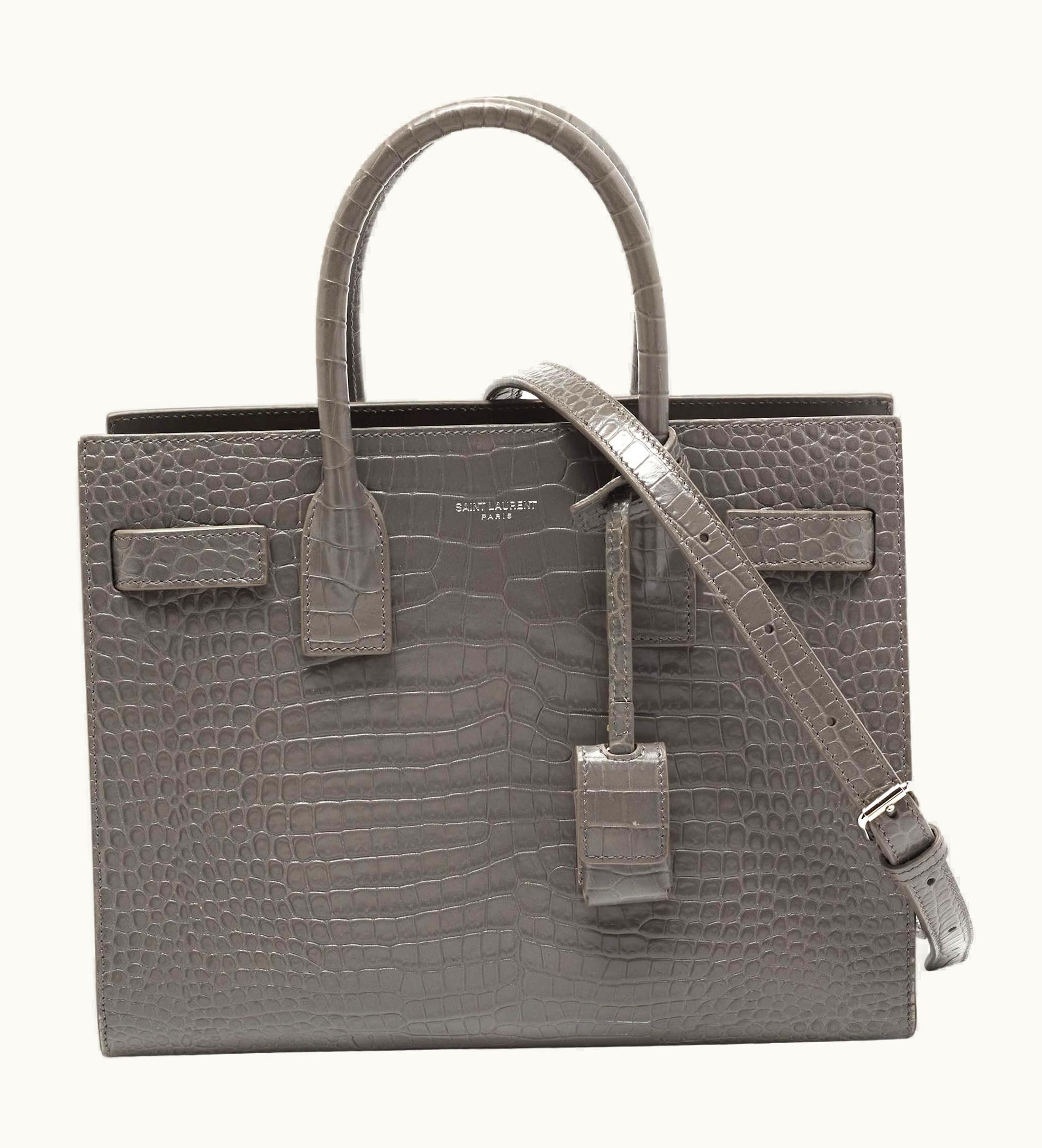 Saint Laurent Saint Laurent Grey Croc Embossed Leather Baby Classic Sac De Jour Tote