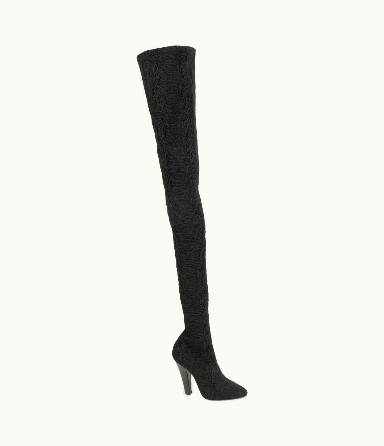 Saint Laurent Saint Laurent Black Koller Stretch Cloque Over Knee Boots Shoes