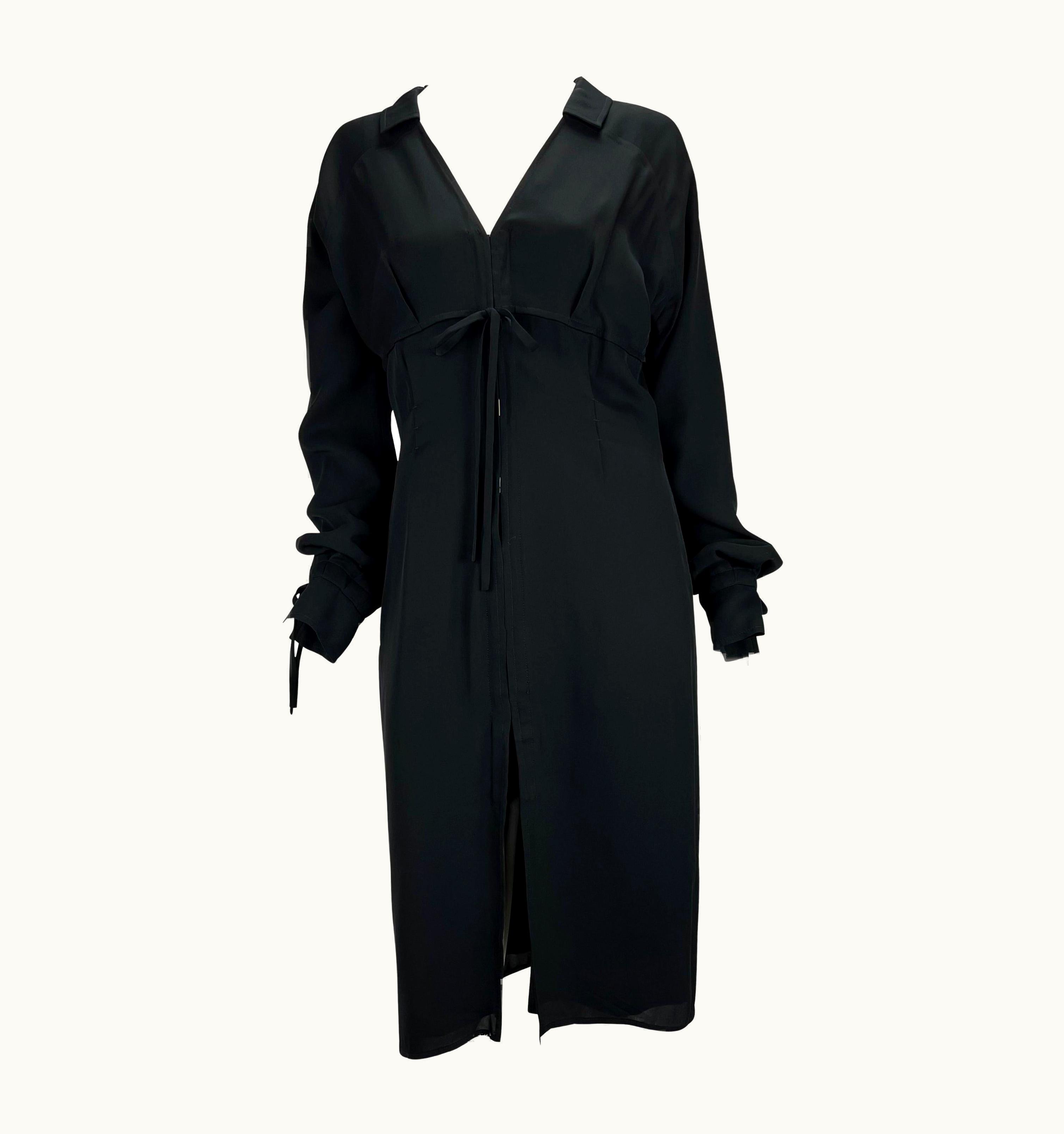 Saint Laurent AW 2001 Yves Saint Laurent By Tom Ford Black Silk Tie Up Shirt Dress