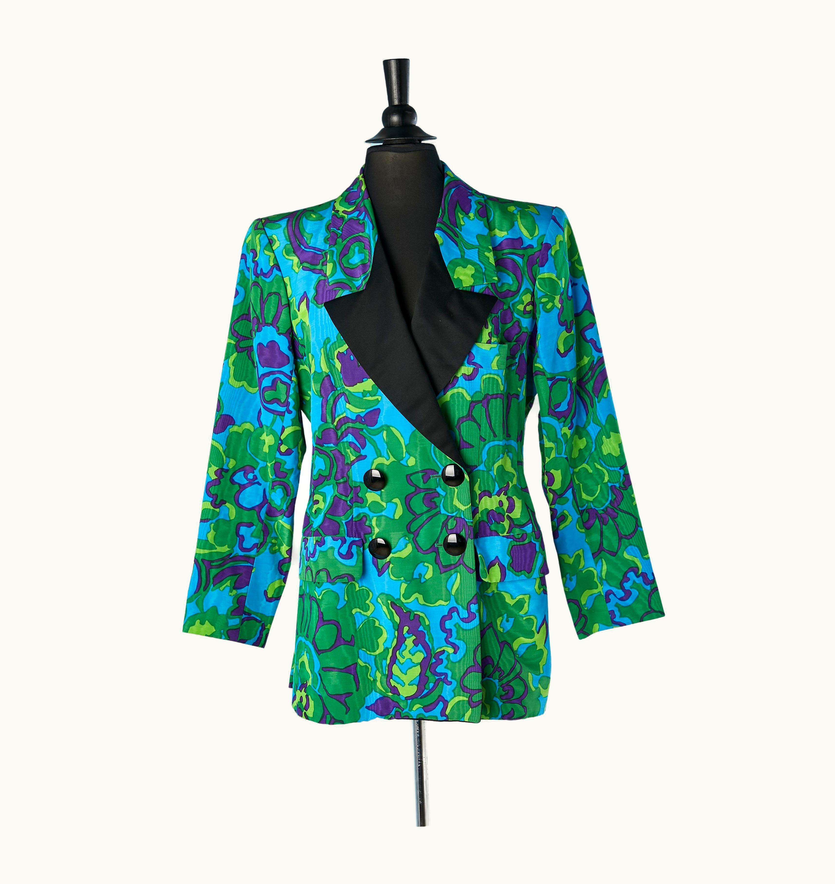 Saint Laurent Multicolor Printed Moiré Tuxedo Jacket Yves Saint Laurent Rive Gauche