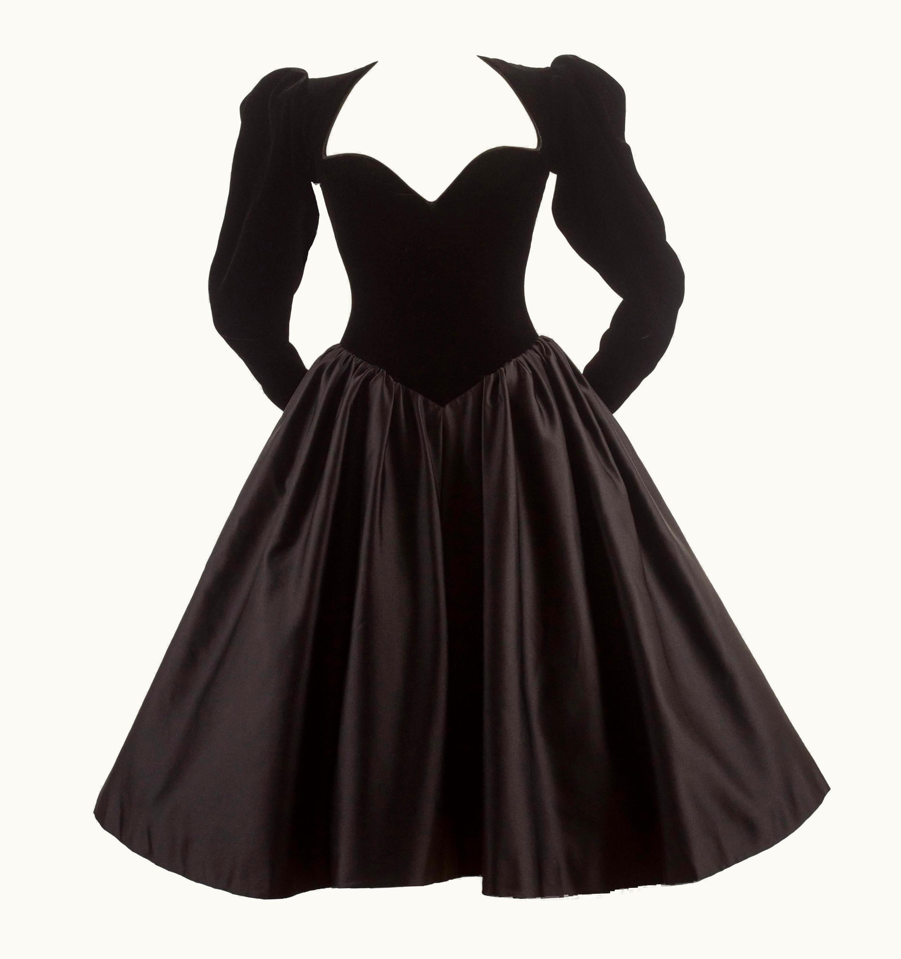 Saint Laurent Yves Saint Laurent Haute Couture Black Silk Velvet Cocktail Dress, AW 1981