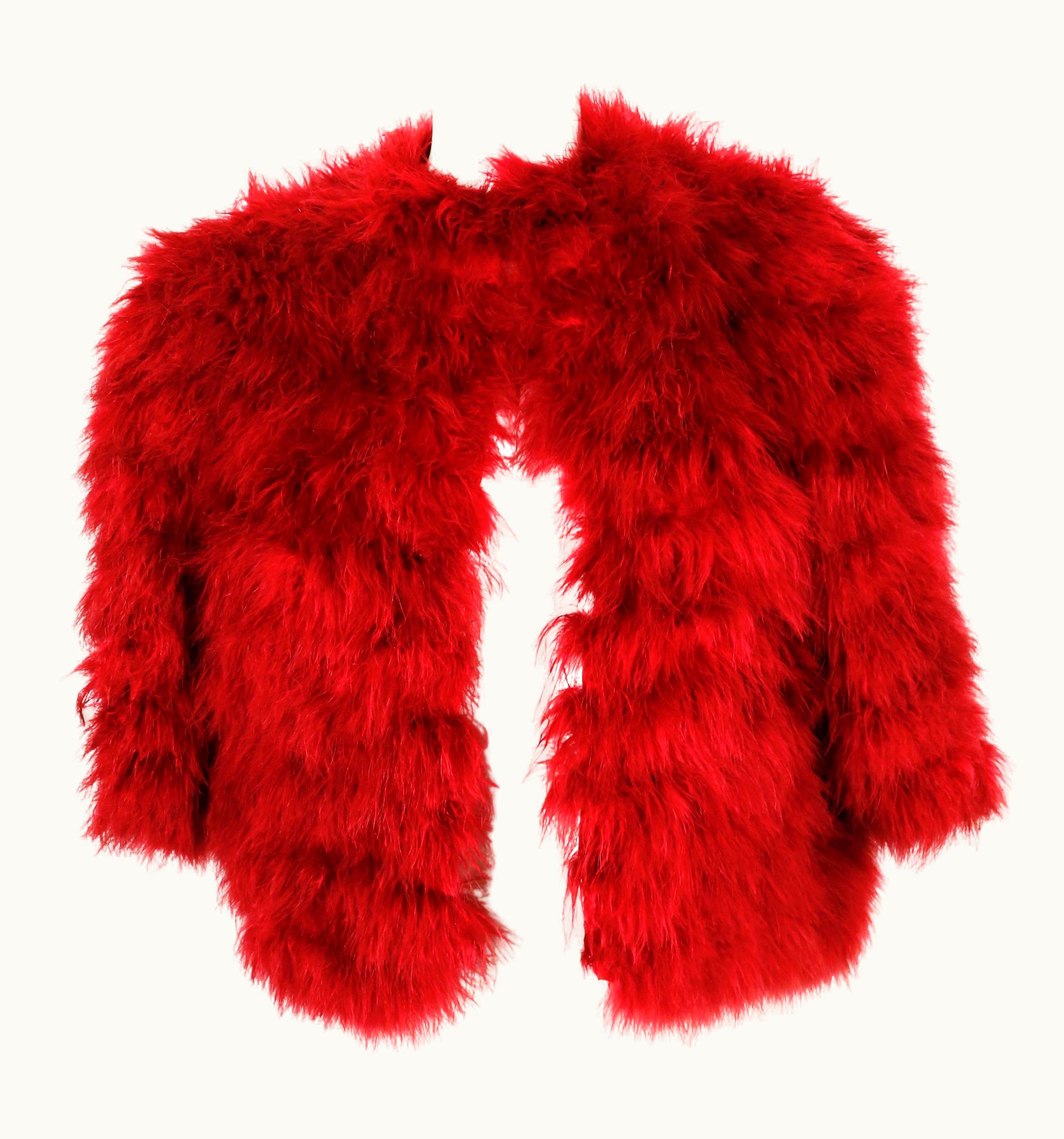Saint Laurent 1981 Yves Saint Laurent Fuchsia Marabou Feather Runway Chubby Jacket