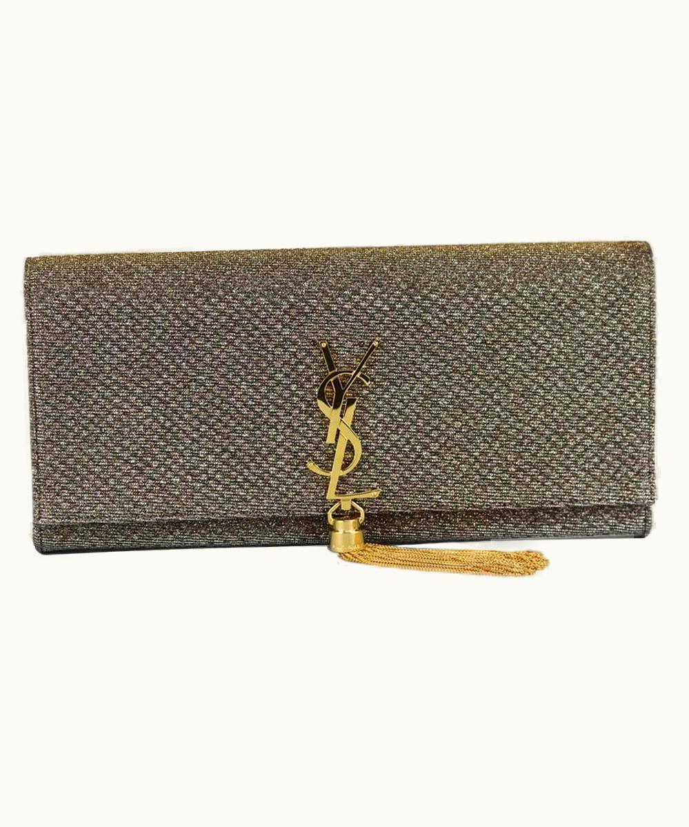 Saint Laurent Saint Laurent Metallic Kate Monogramme Canvas Clutch