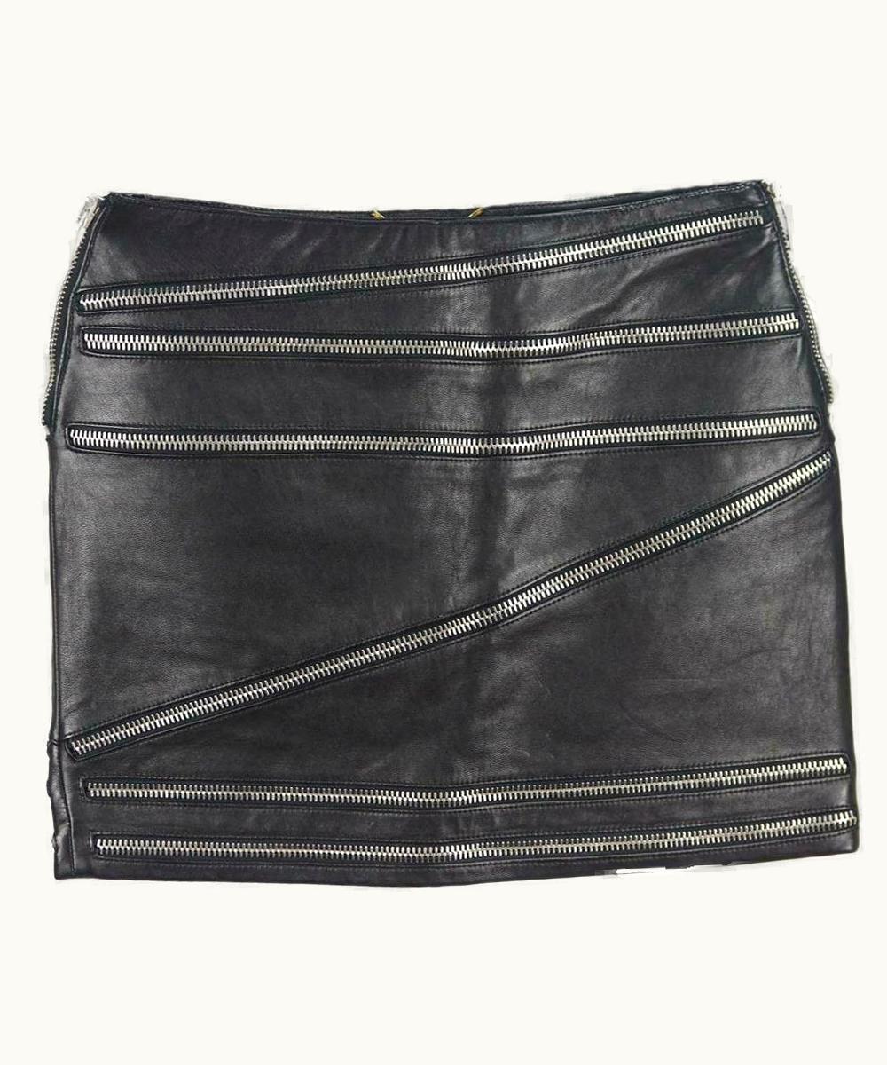 Saint Laurent Saint Laurent Zip Embellished Leather Mini Skirt UZ0585008