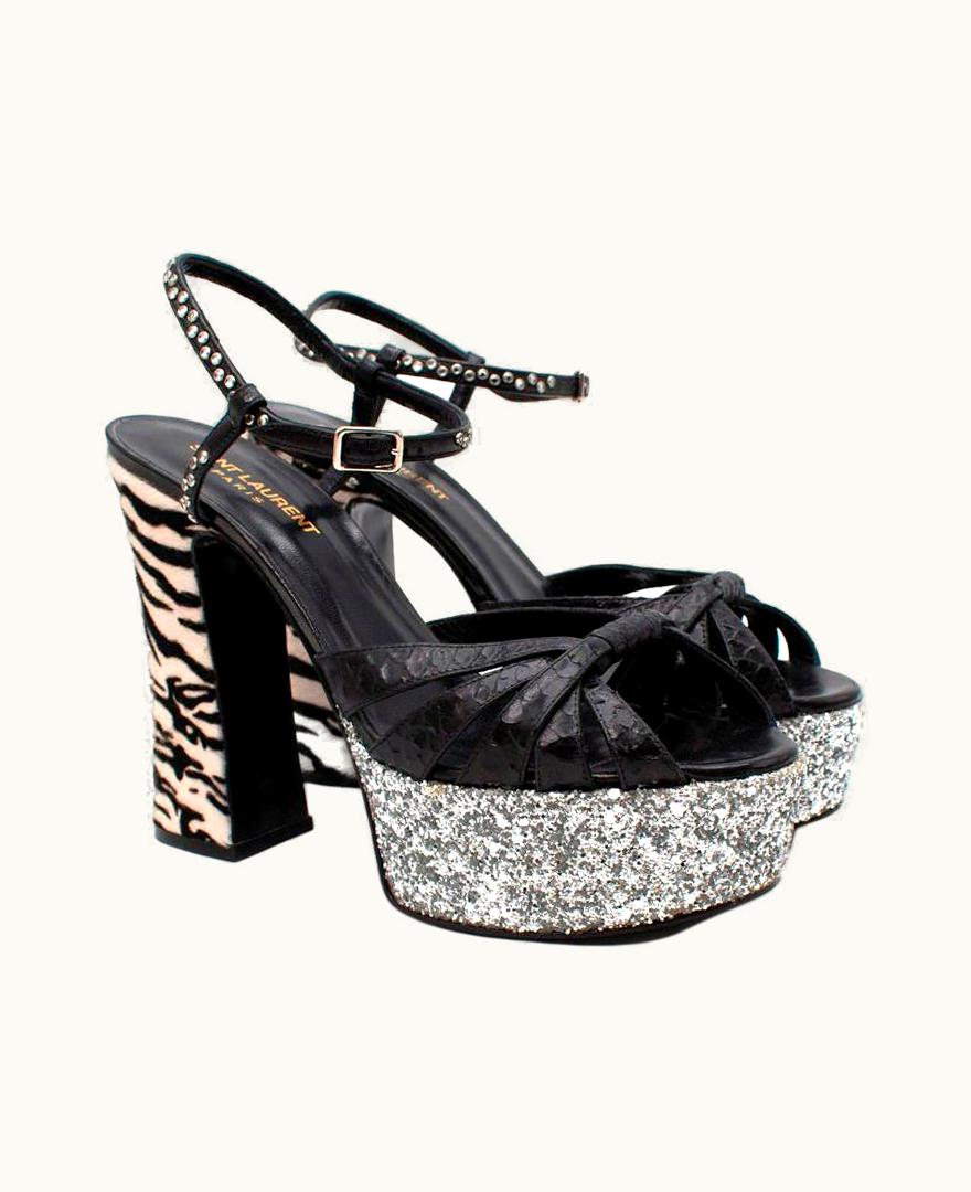 Saint Laurent Saint Laurent Python, Glitter & Ponyskin Platform Sandals