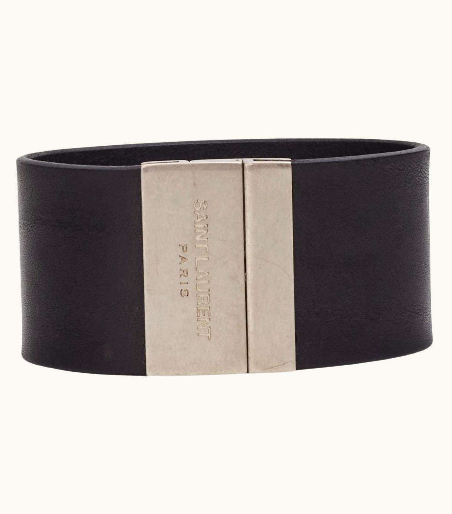 Saint Laurent Saint Laurent Brown Leather Bracelet Cuff (542012)