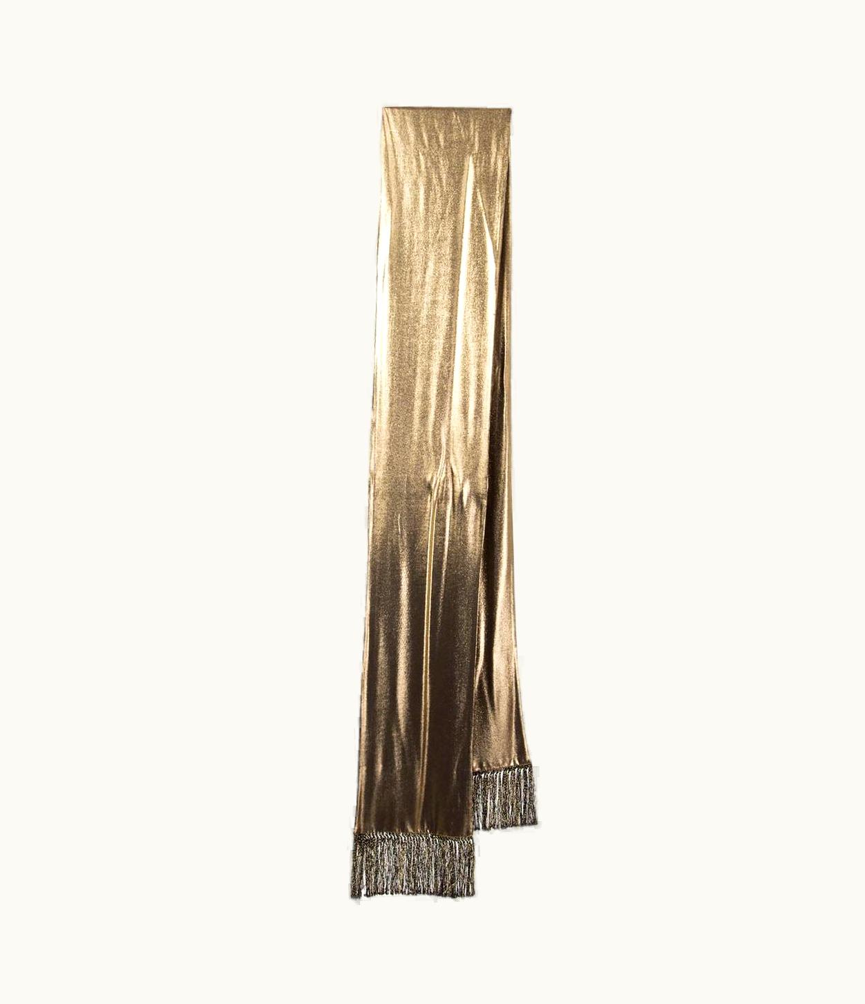 Saint Laurent Metallic Gold & Black Viscose Fringed Scarf