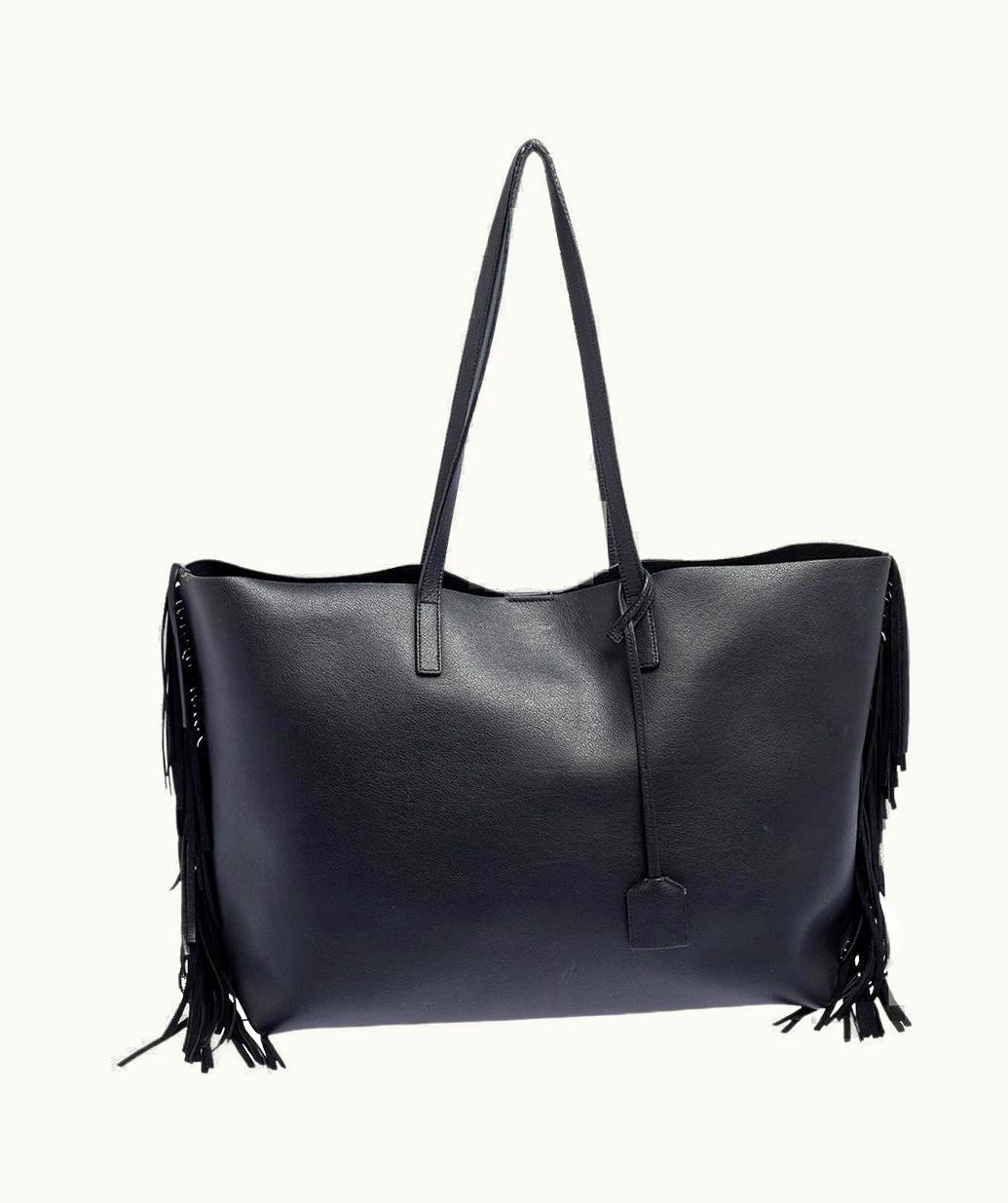 Saint Laurent Black Leather Fringe Large Shopper Tote