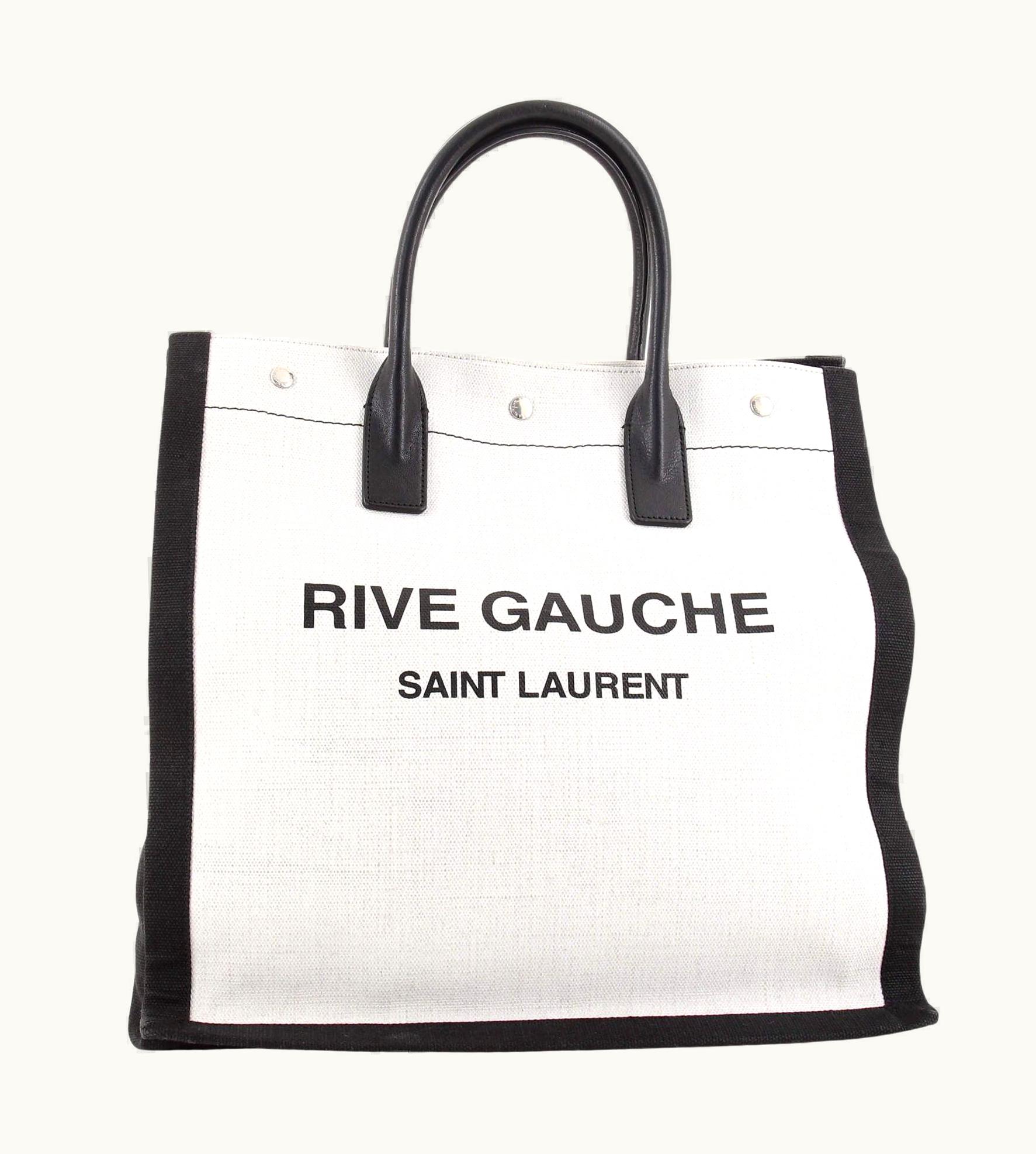 Saint Laurent Rive Gauche Shopper Tote Canvas Tall in Neutral Black