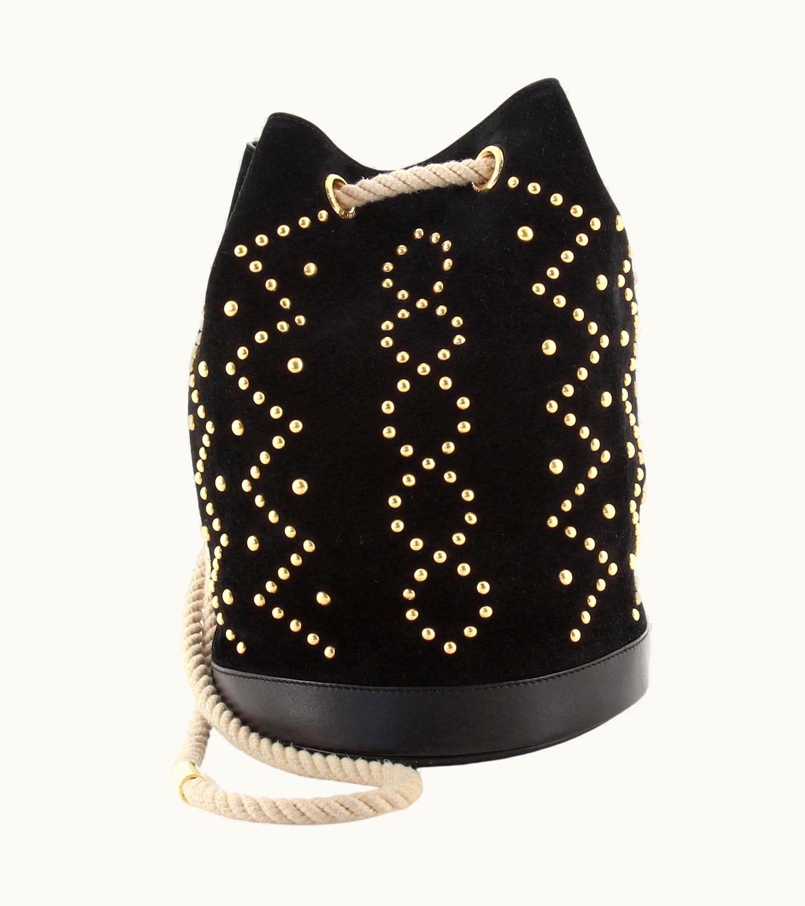 Saint Laurent Seau Bucket Bag Studded Suede Small