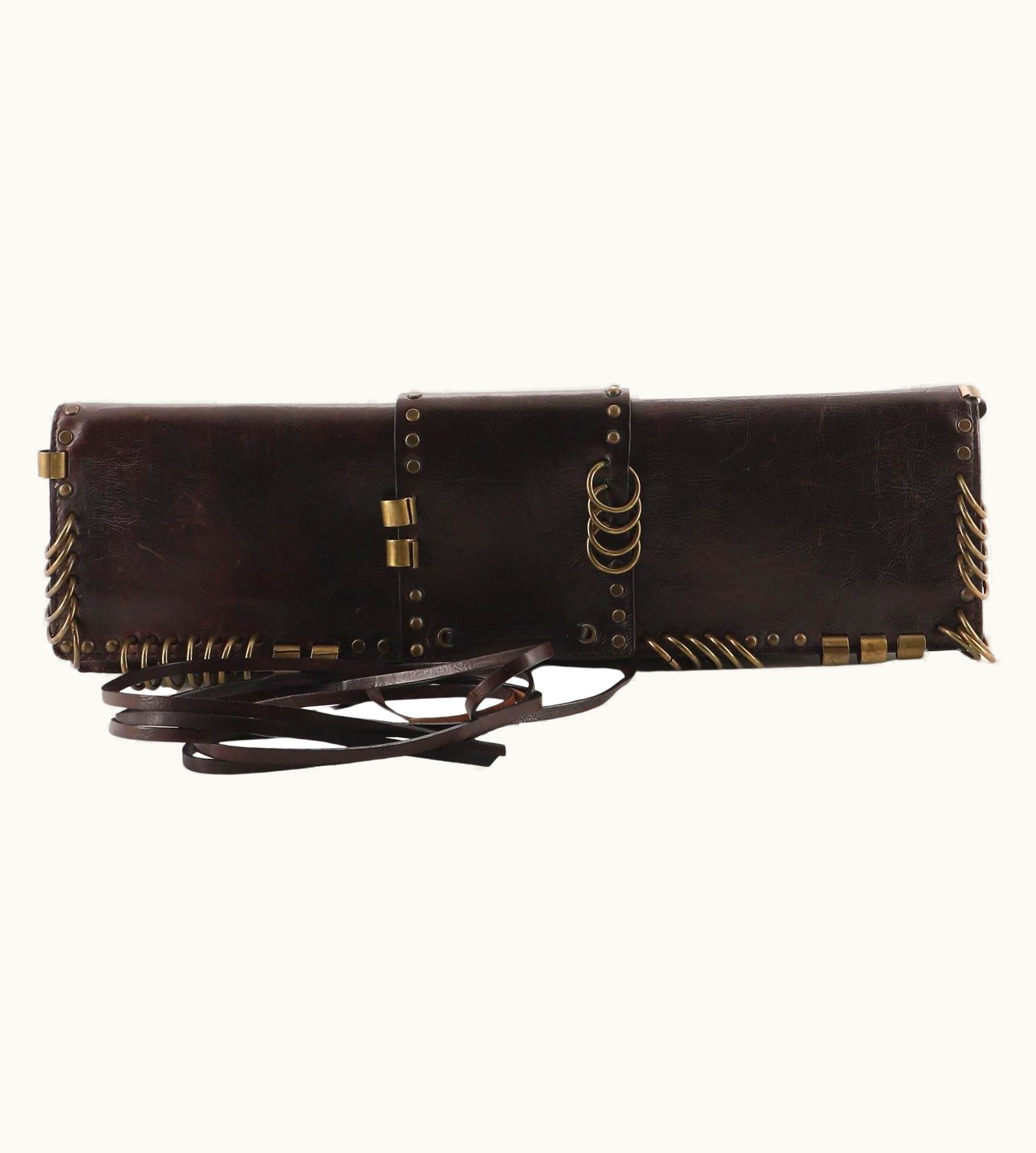 Saint Laurent Vintage Flap Clutch Embellished Leather Long