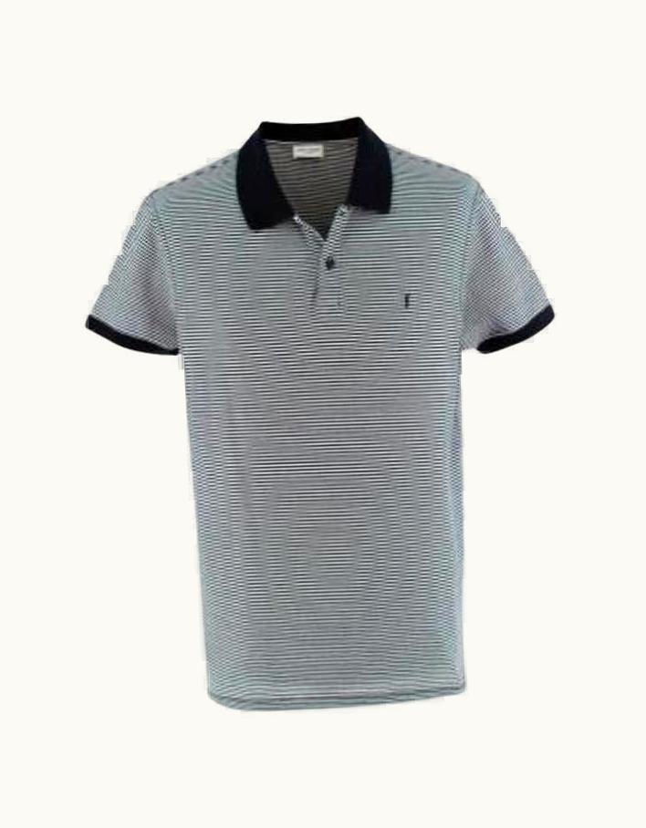 Saint Laurent Black & White Striped Pique Polo Shirt