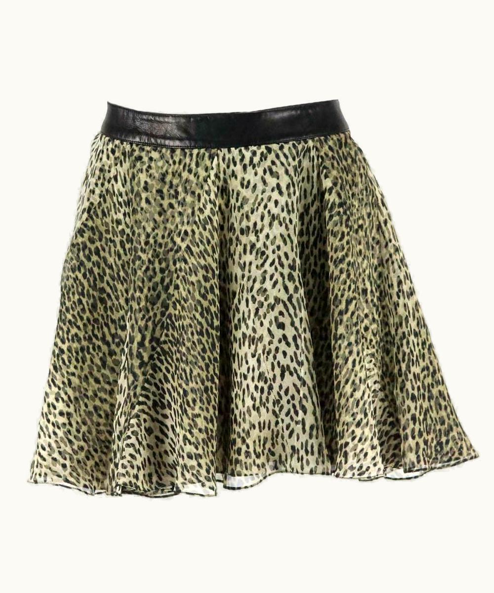 Saint Laurent Leather Trimmed Printed Silk Mini Skirt