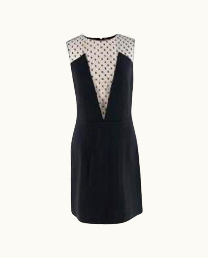 Saint Laurent Black Swiss Dot Tulle Panel Dress