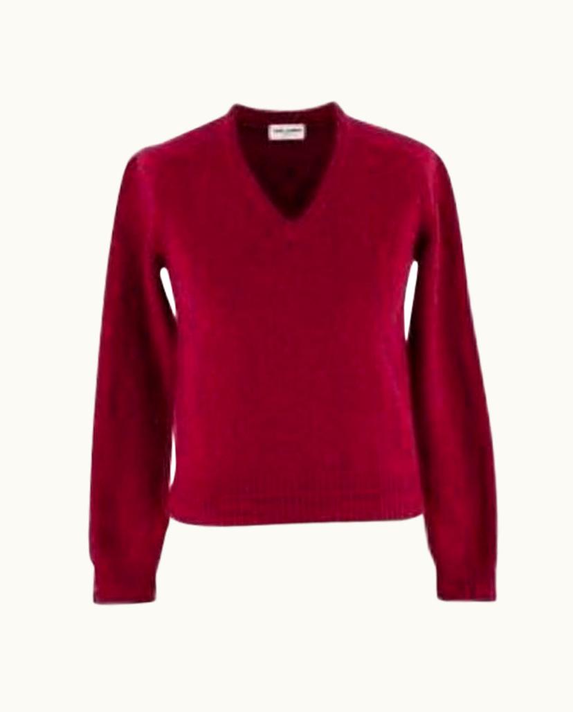 Saint Laurent Burgundy Cashmere Knit V Neck Sweater UZ0585143