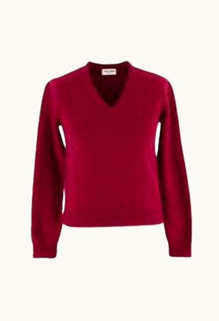 Saint Laurent Burgundy Cashmere Knit V Neck Sweater UZ0585146