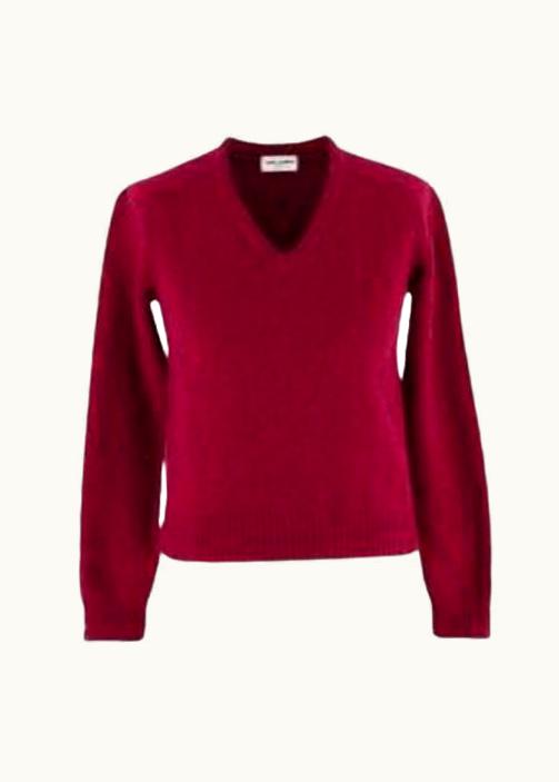 Saint Laurent Burgundy Cashmere Knit V Neck Sweater UZ0585148