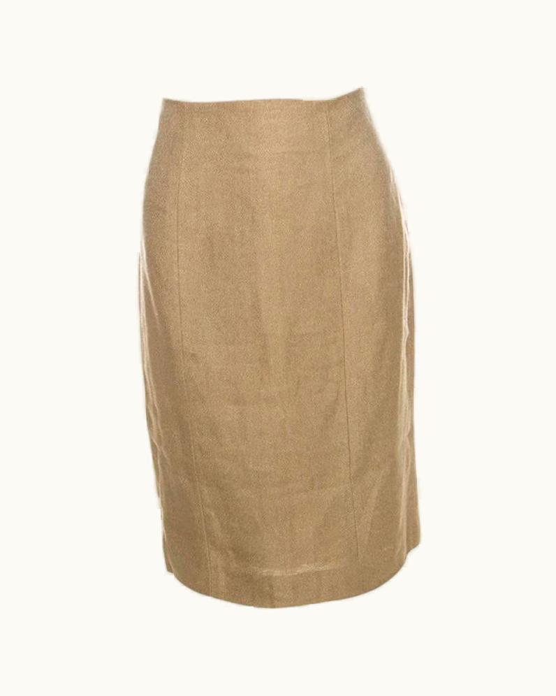 Saint Laurent Yves Saint Laurent Beige Linen Pencil Skirt