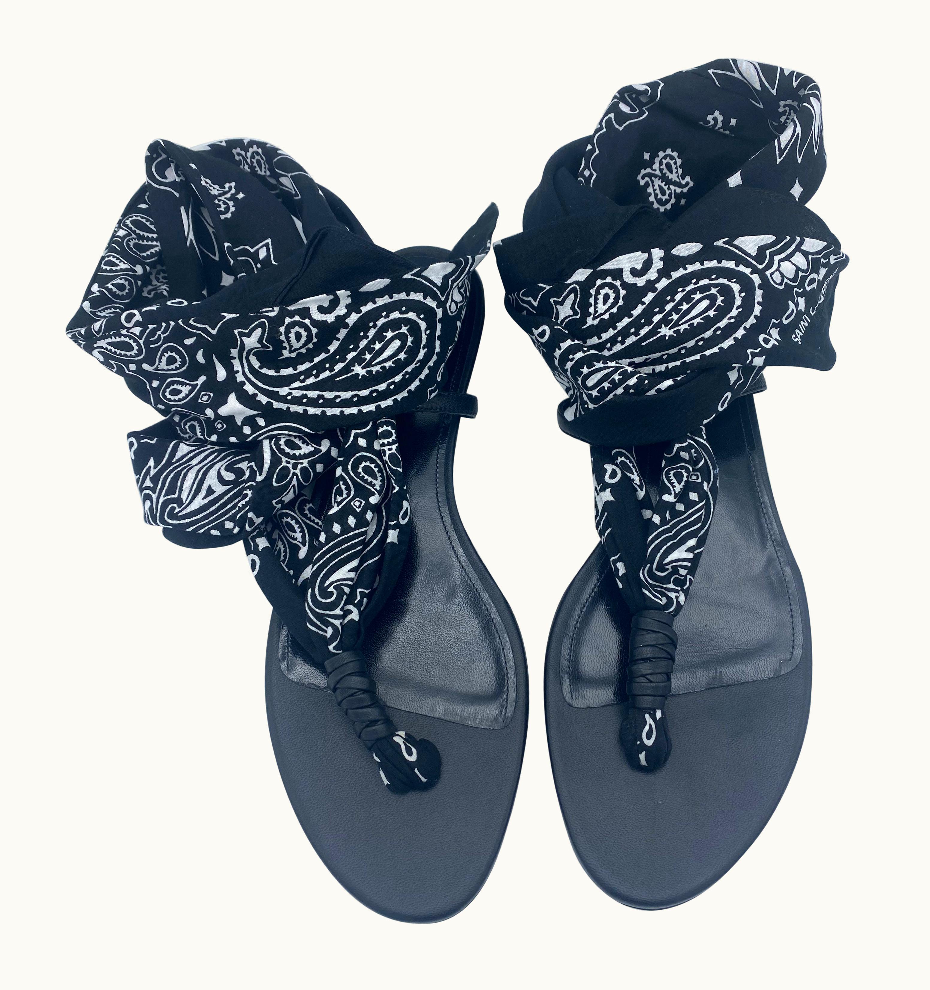 Saint Laurent Black Flat Sandals