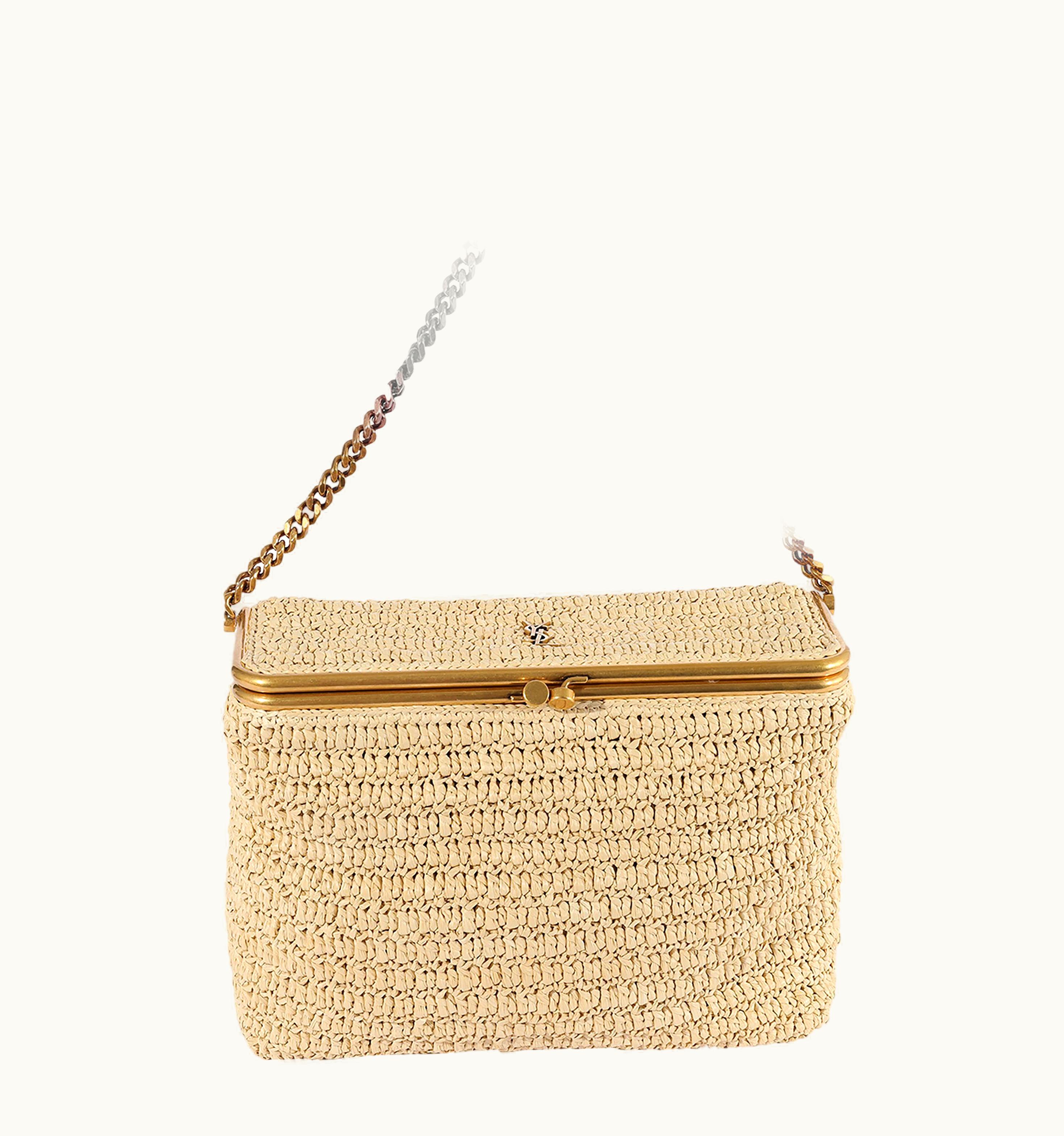 Saint Laurent Naturel Raffia Crochet Medium Fanny Chain Bag