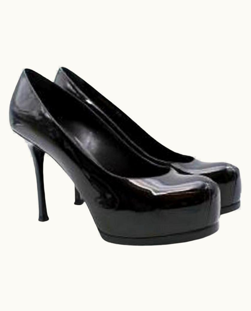 Saint Laurent Black Patent Leather Tribtoo Platform Heeled Pumps UZ0585197
