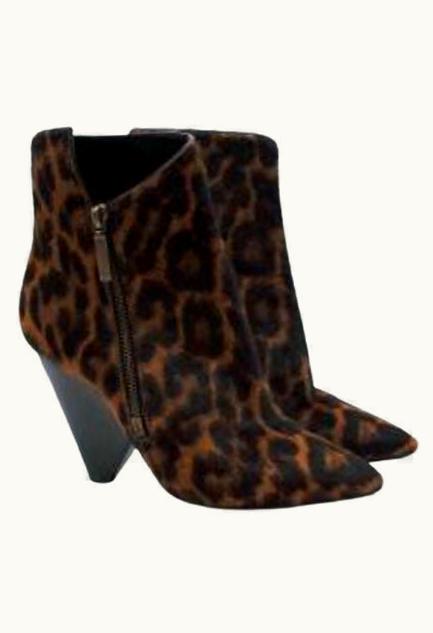 Saint Laurent Niki Pony Hair Leopard Wedge Ankle Boots