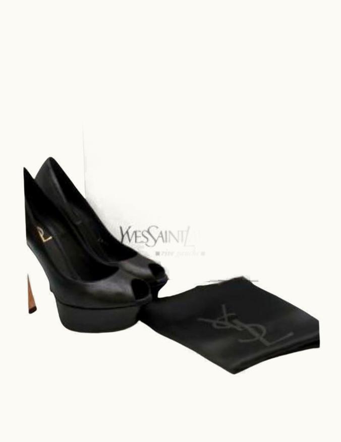 Saint Laurent Yves Saint Laurent Black Leather Peep-toe Platform Pumps