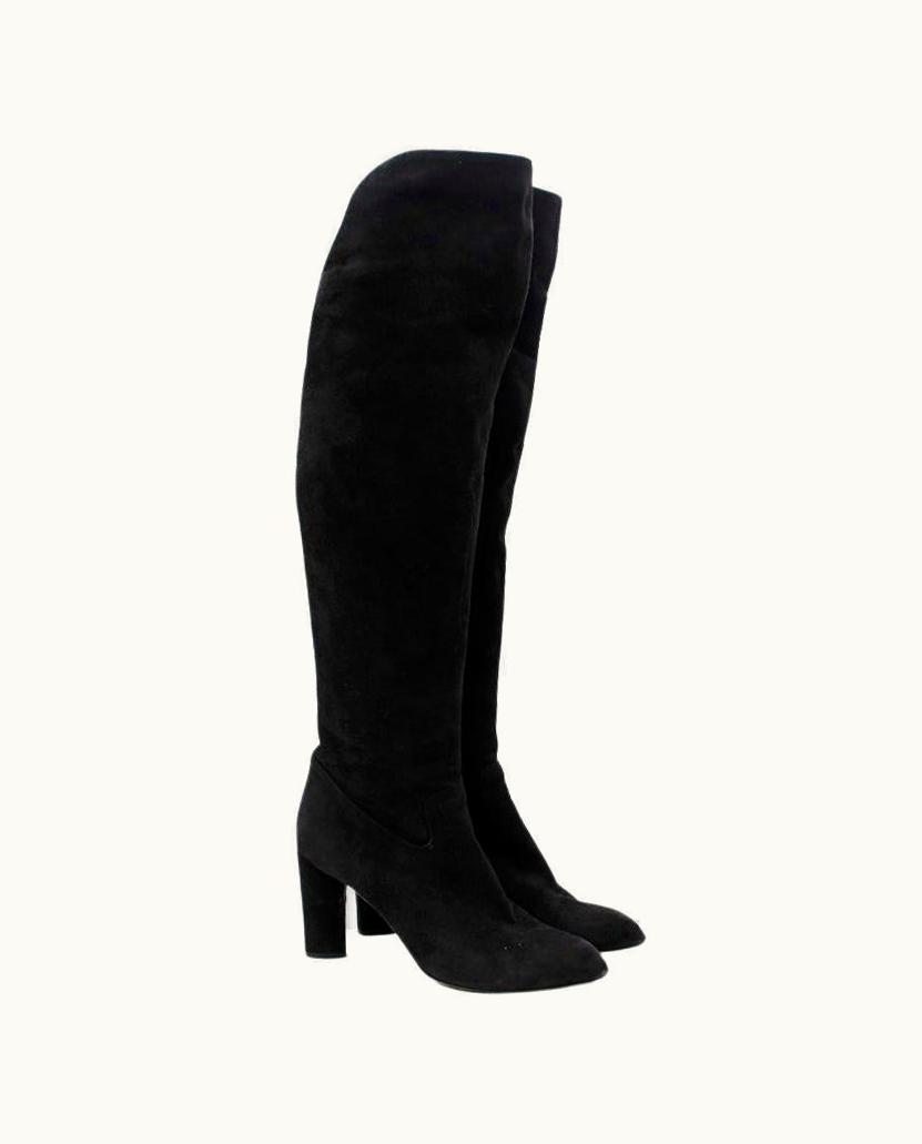Saint Laurent Yves Saint Laurent Black Suede Over The Knee Boots