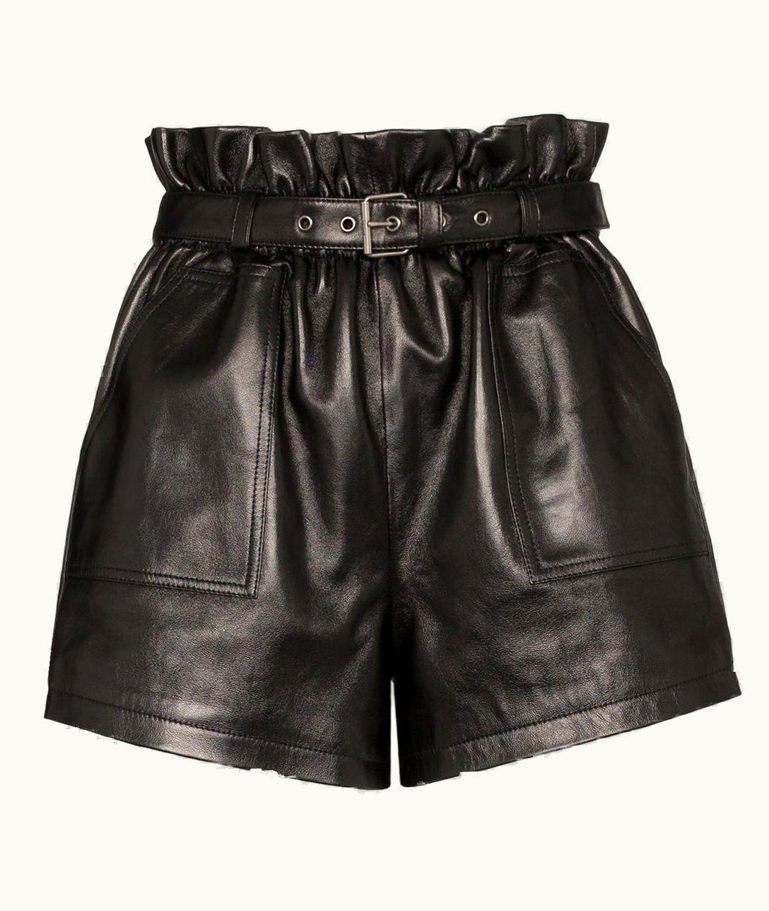 Saint Laurent Black High Waisted Belted Leather Shorts