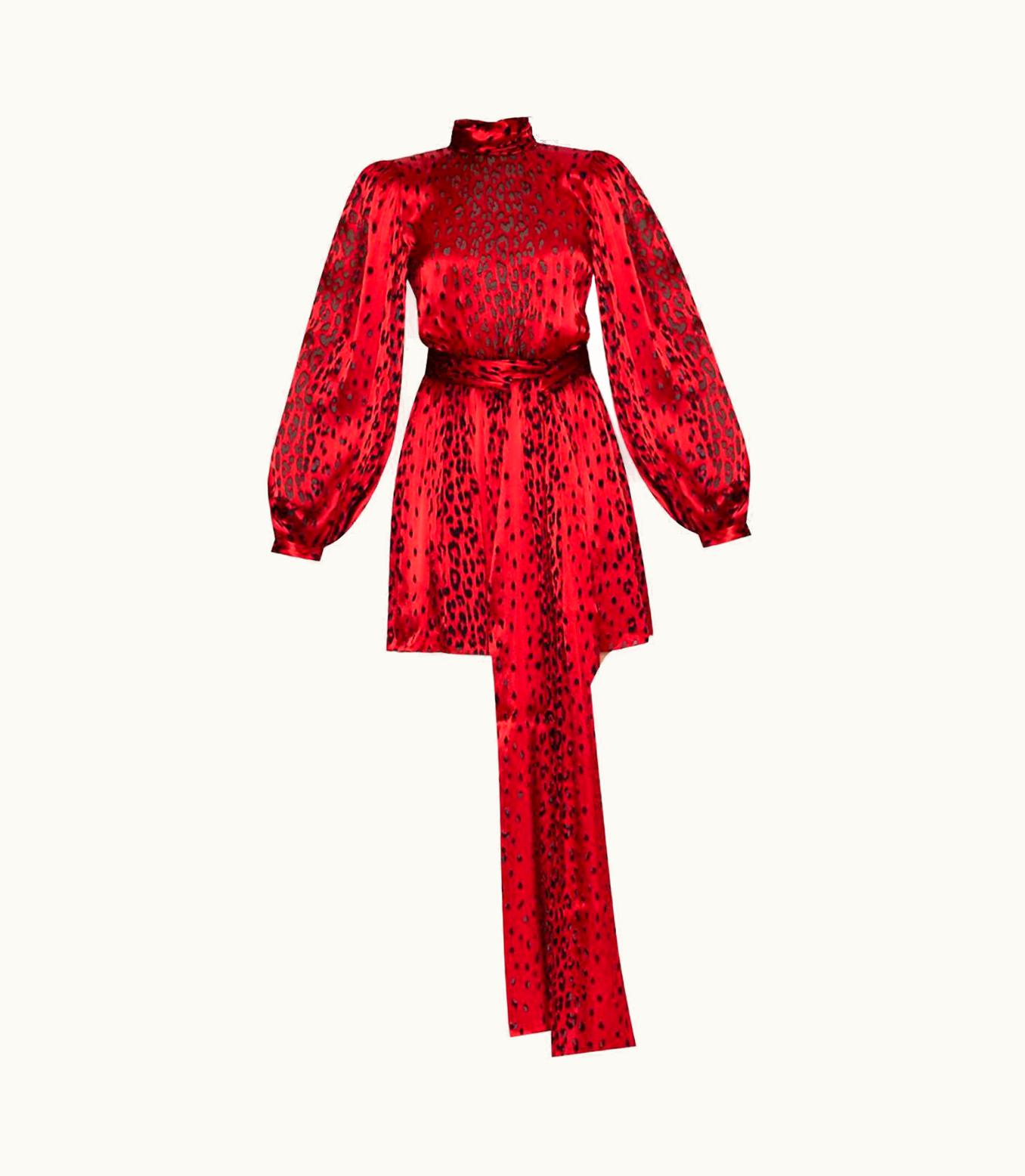 Saint Laurent Red Viscose Animal Printed Dress