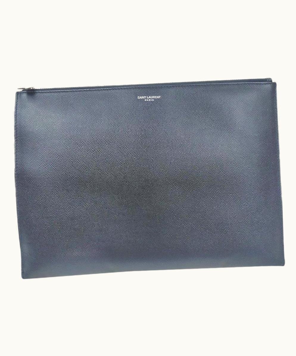 Saint Laurent Black Leather Zip Pouch Portfolio Clutch