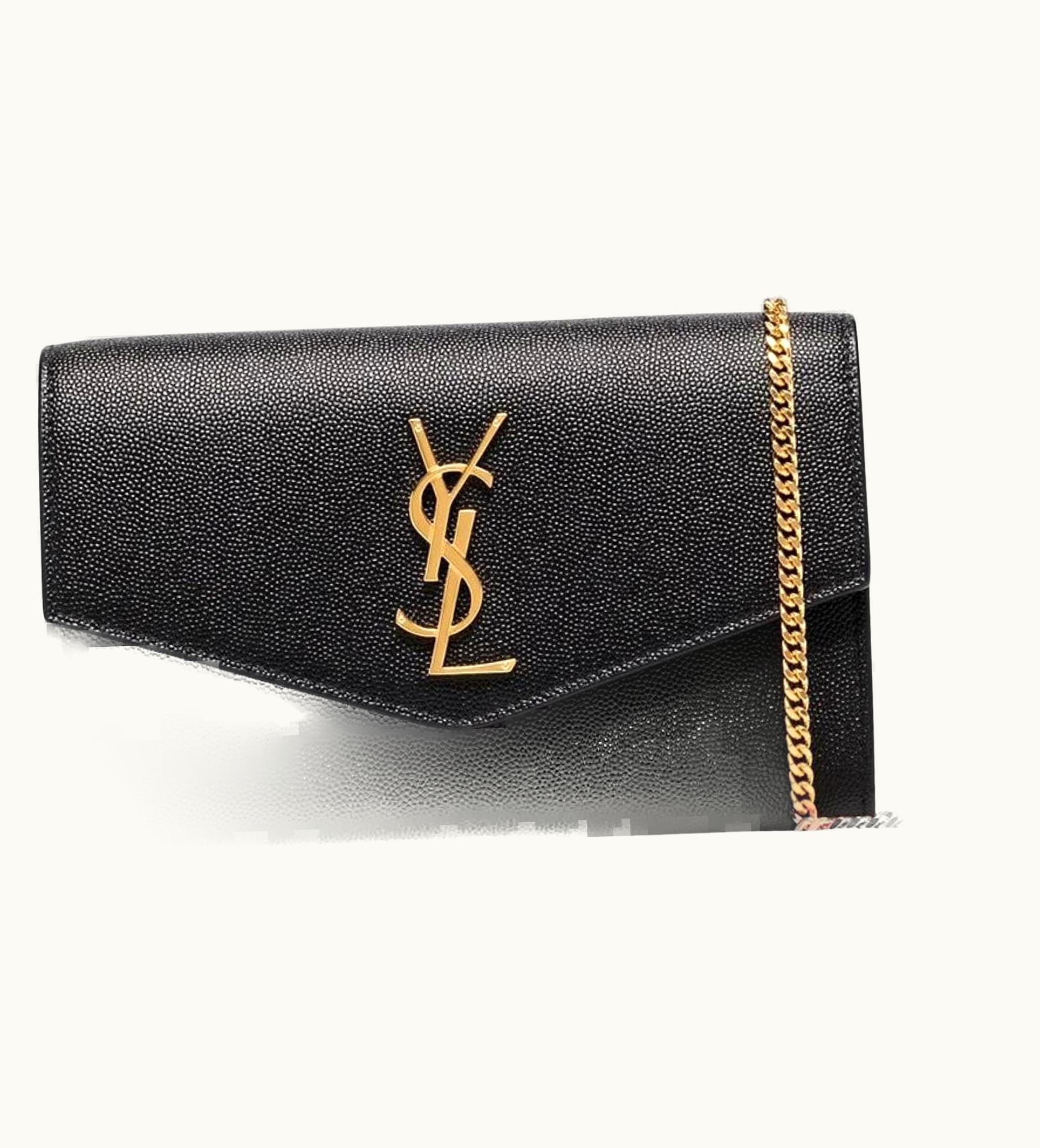 Saint Laurent Grain De Poudre Uptown Chain Wallet Black