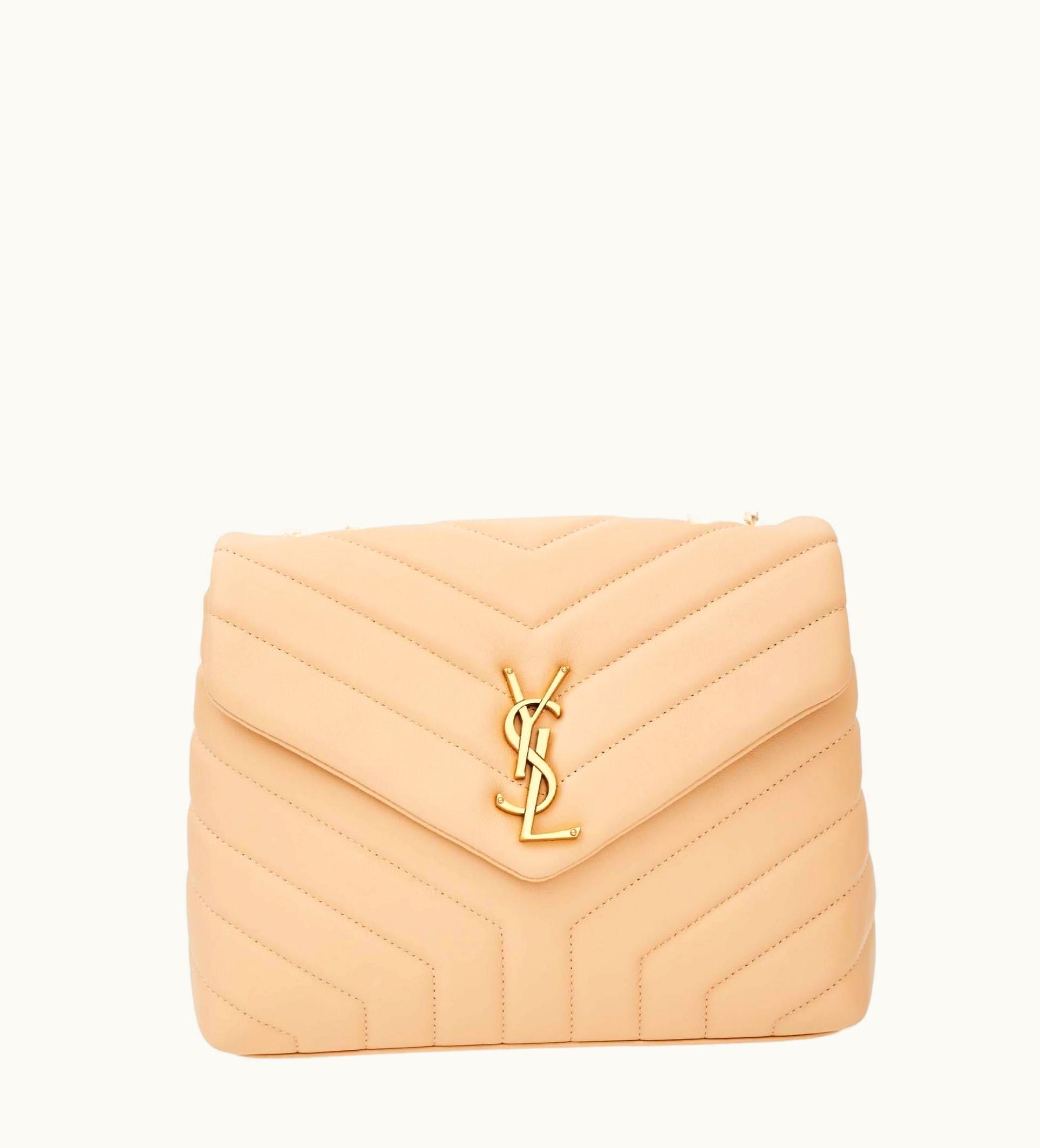 Saint Laurent Leather Matelasse Beige Small Loulou Shoulder Bag