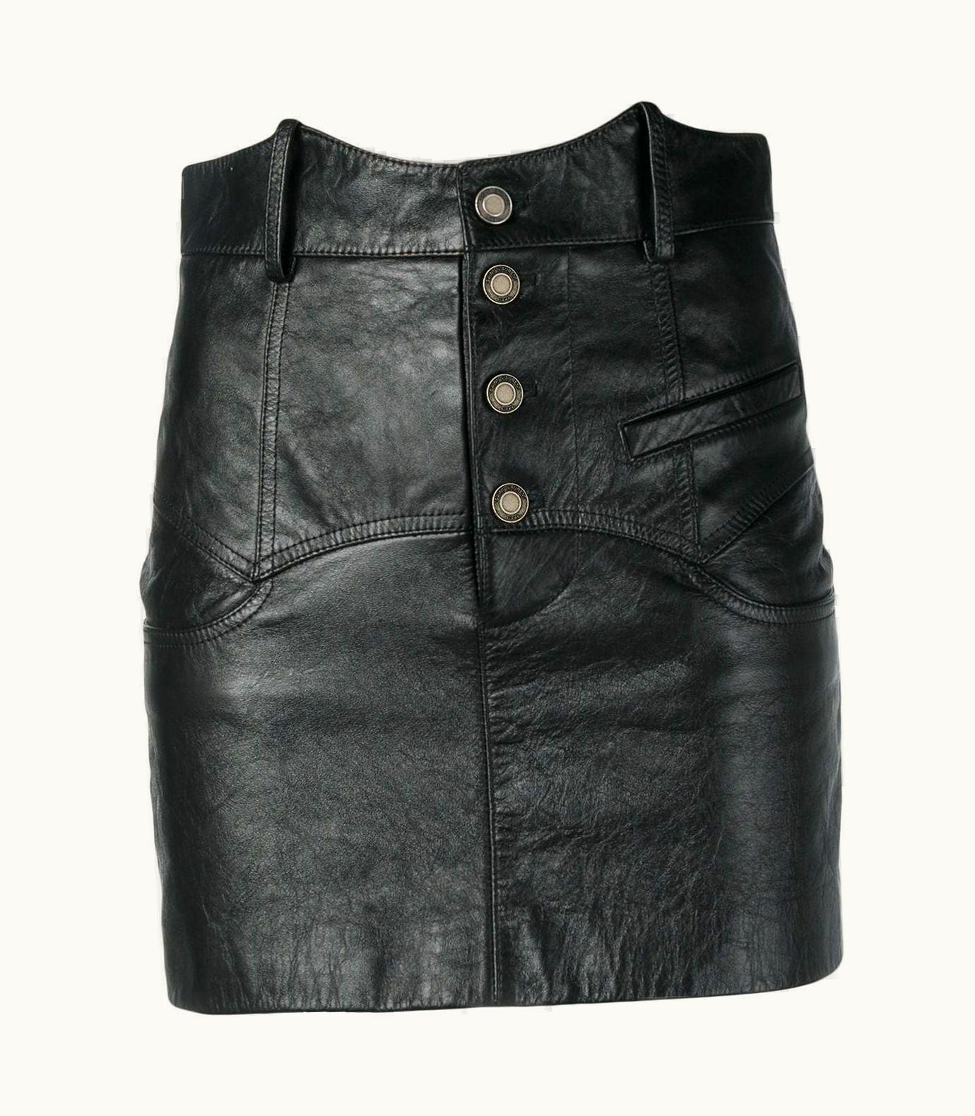 Saint Laurent Black High Waisted Western Leather Skirt