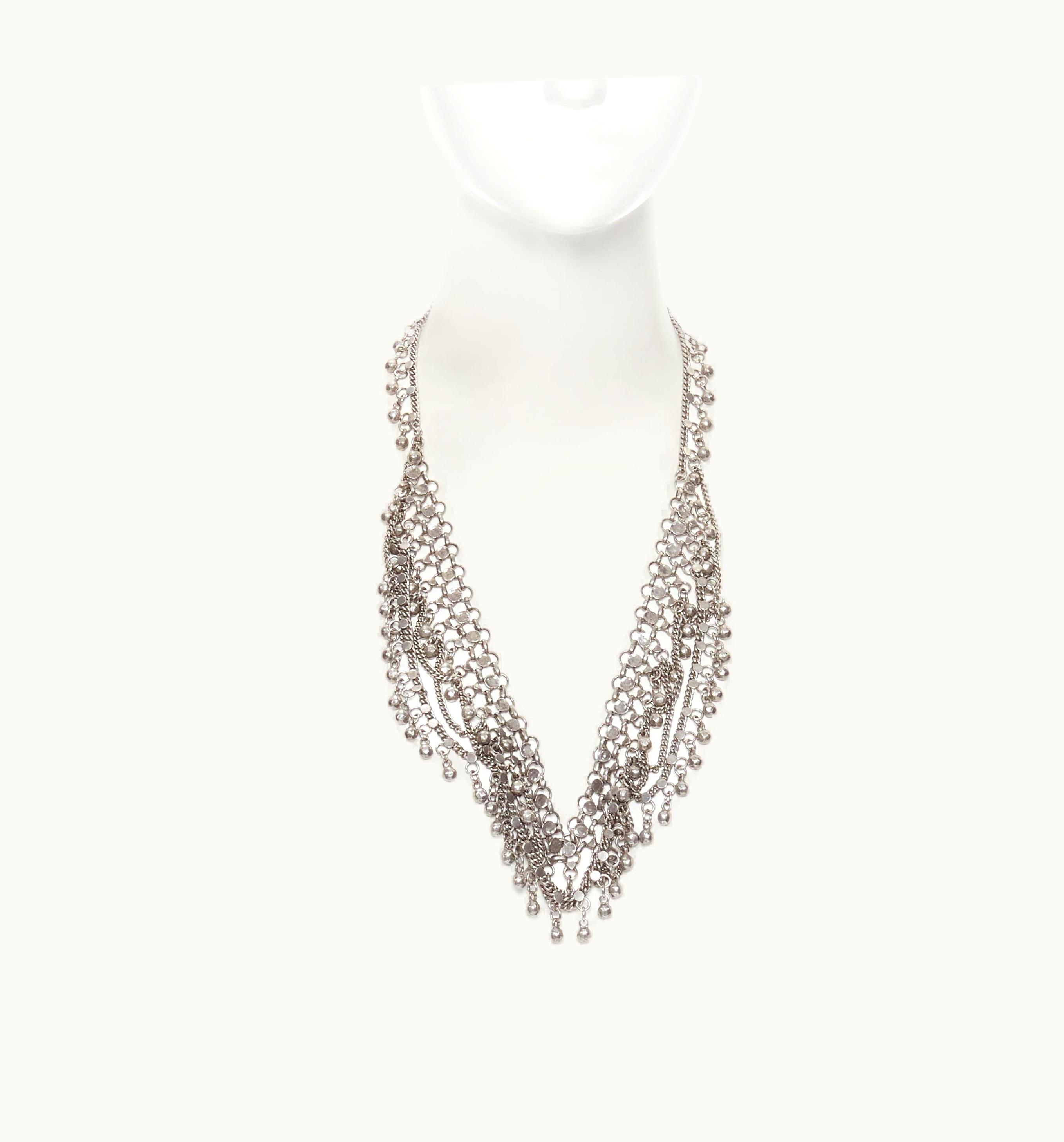 Saint Laurent Marrakech Antique Silver Ballchnky Charm Statement Necklace