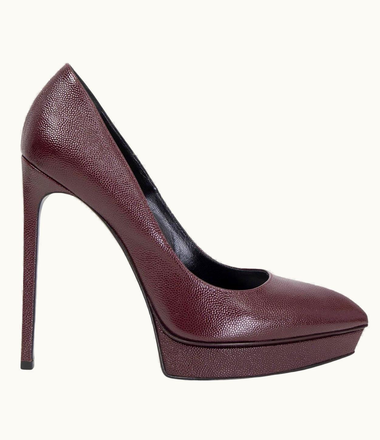 Saint Laurent Burgundy Leather Janis Platform Pumps Shoes