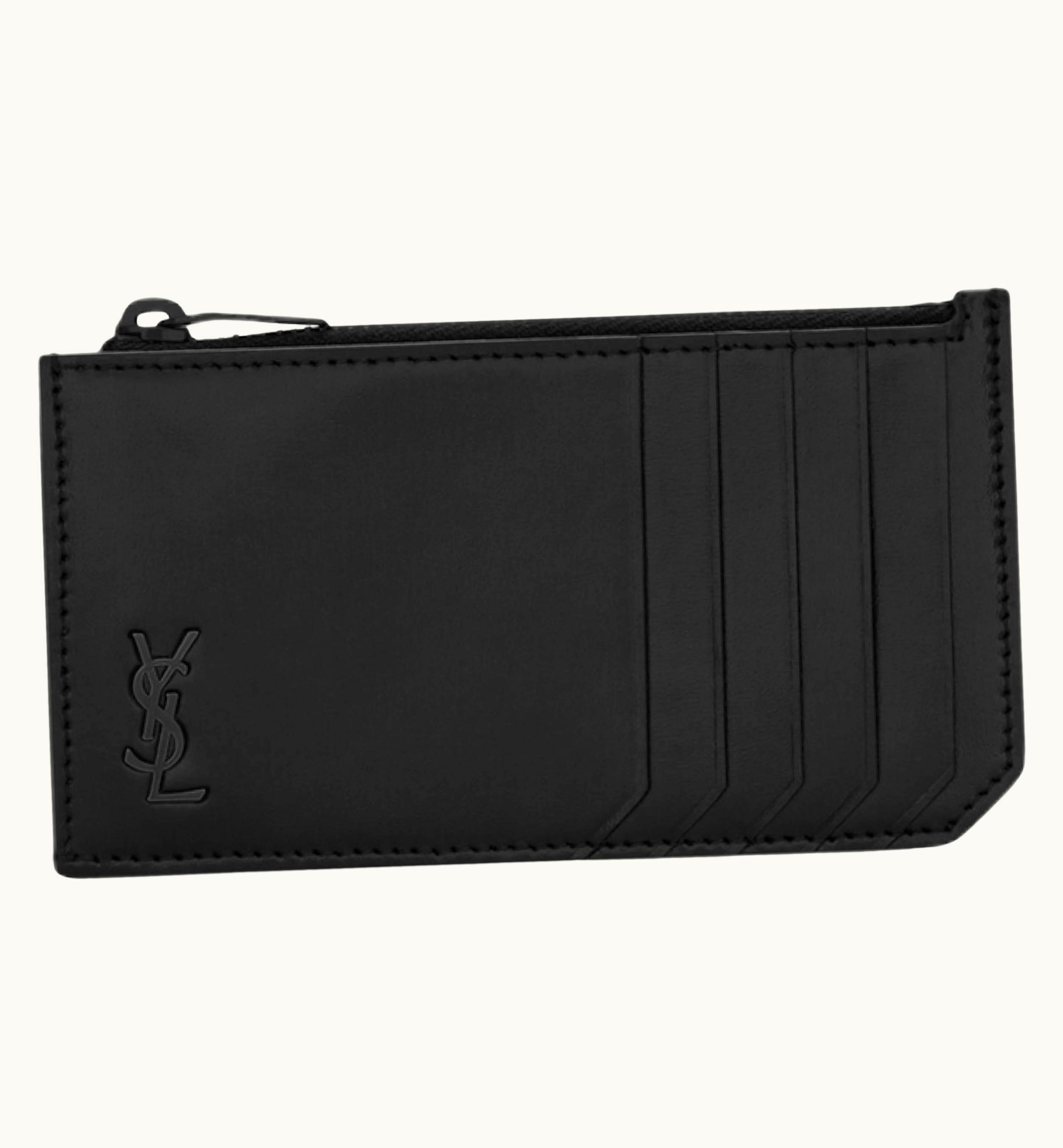 Saint Laurent Black Tiny Cassandre Leather Card Holder Wallet