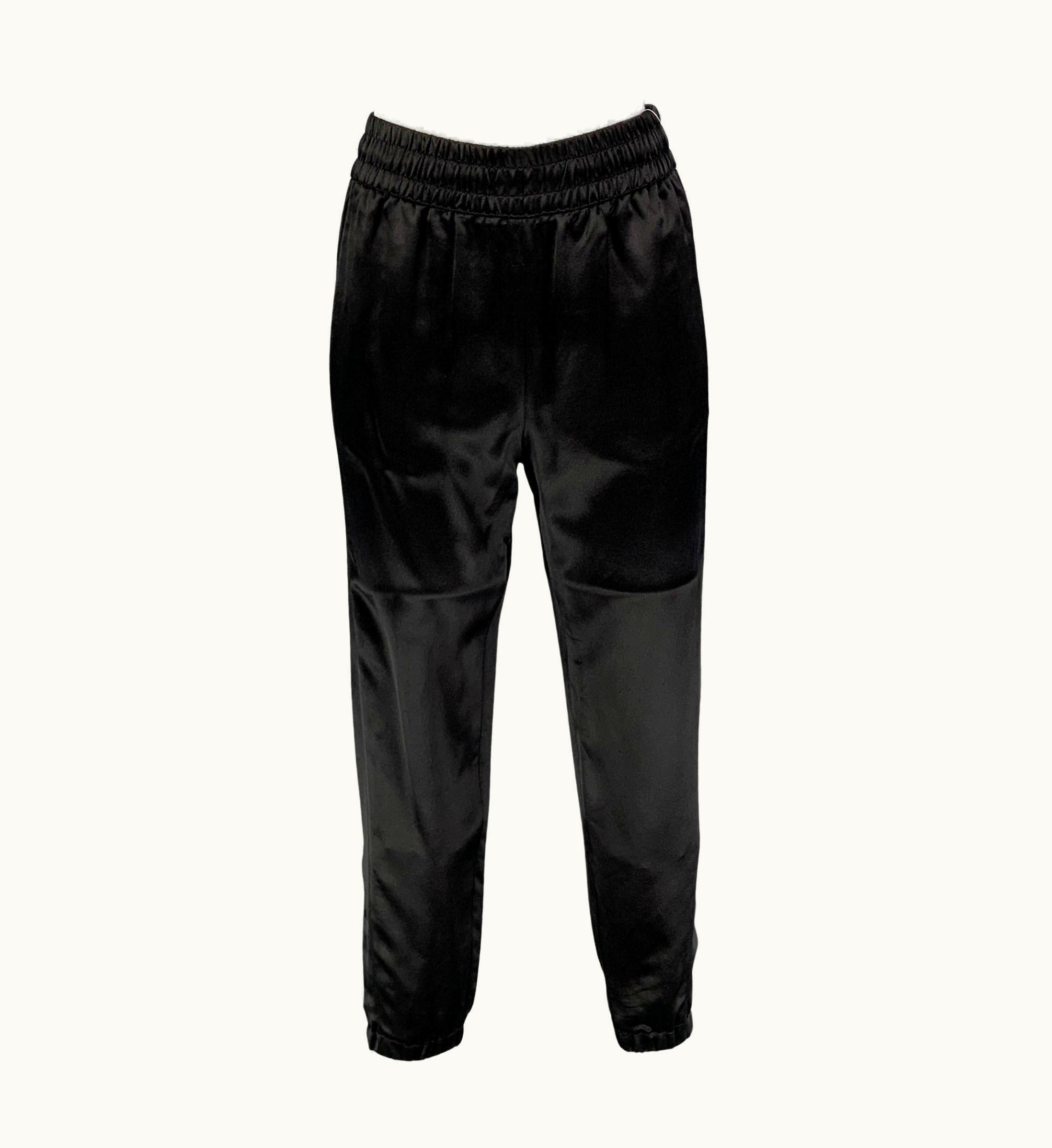 Saint Laurent Black Silk Elastic Waistband Dress Pants