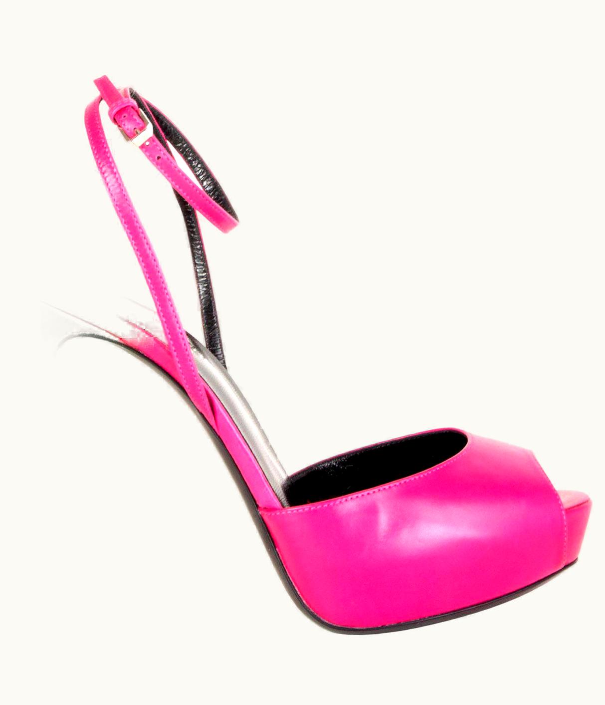 Saint Laurent Hot Pink Leather Debbie Platform Sandals Shoes