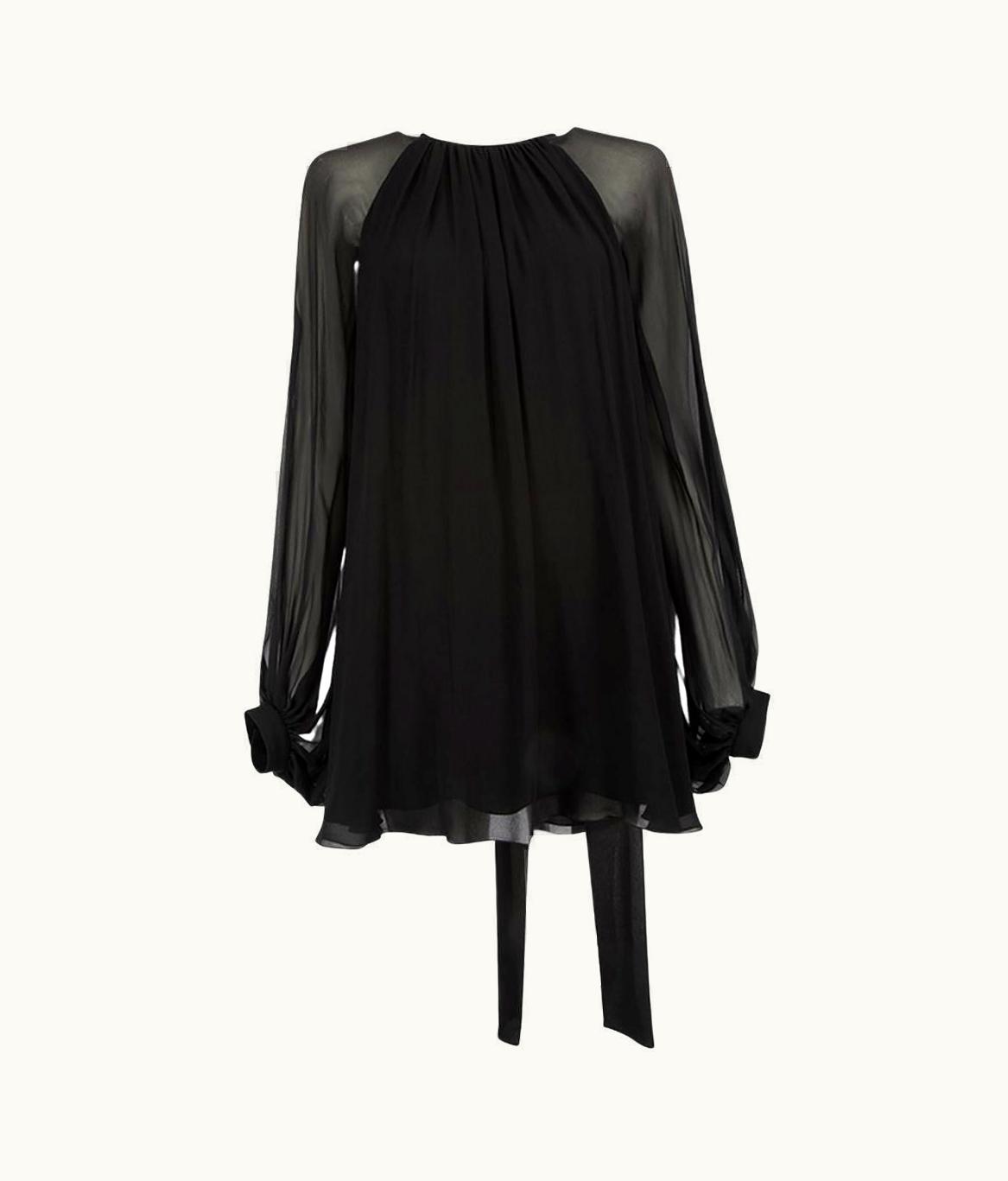 Saint Laurent Women' Black Sheer Drape Ribbon Blouse