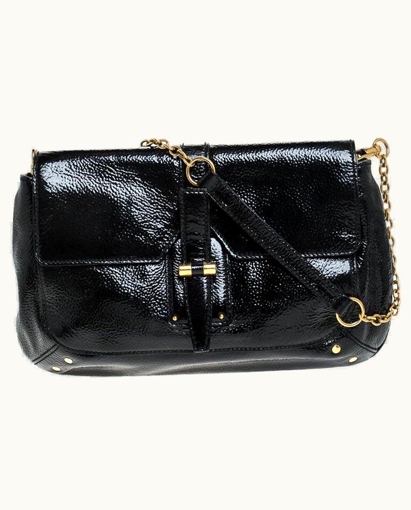 Saint Laurent Paris Black Patent Leather Emma Chain Shoulder Bag